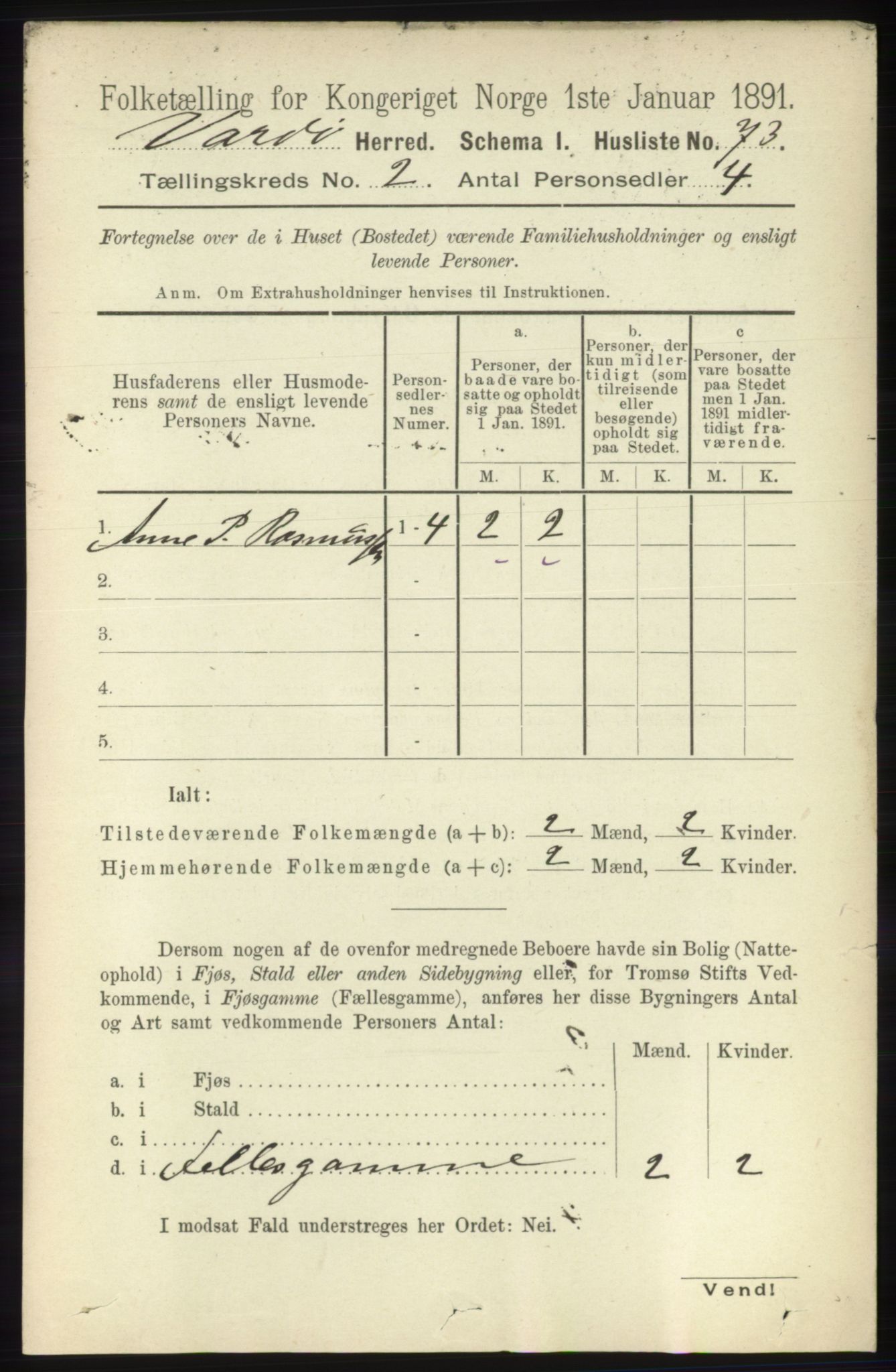 RA, 1891 census for 2028 Vardø, 1891, p. 298