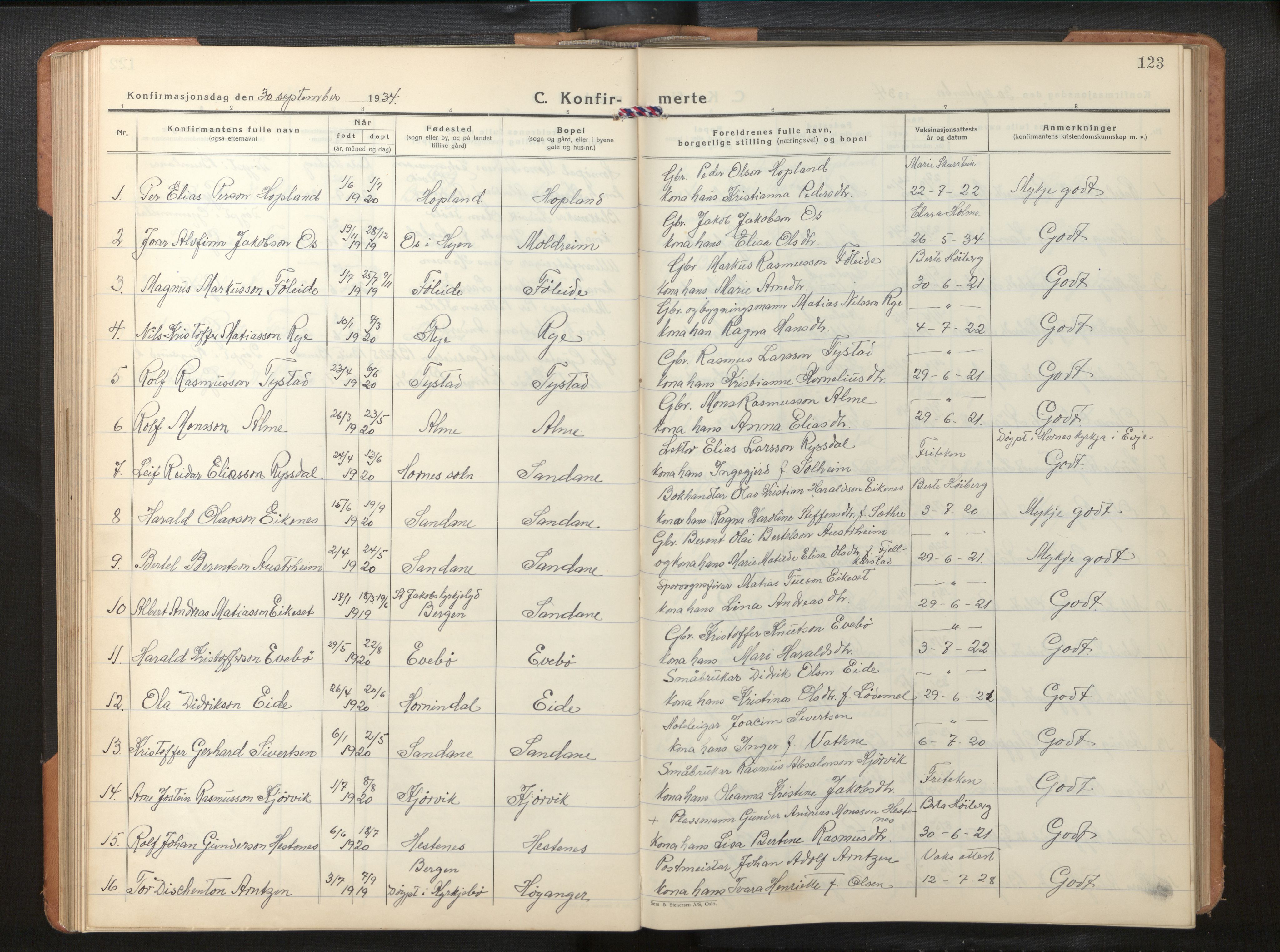 Gloppen sokneprestembete, AV/SAB-A-80101/H/Hab/Habb/L0005: Parish register (copy) no. B 5, 1931-1953, p. 122b-123a