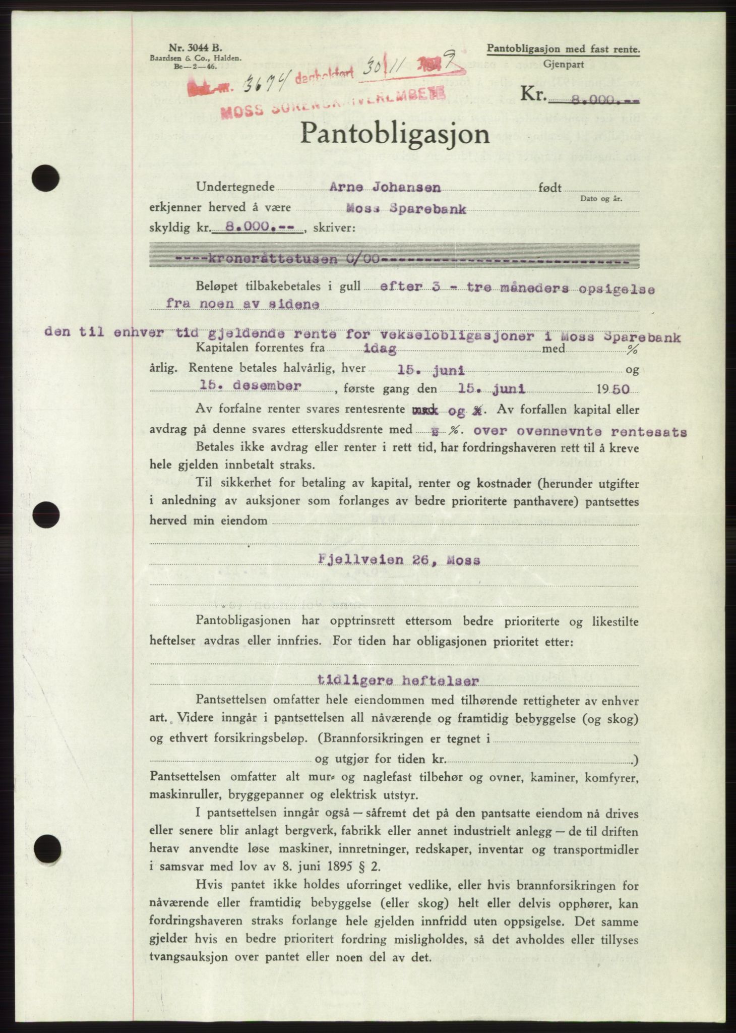 Moss sorenskriveri, SAO/A-10168: Mortgage book no. B23, 1949-1950, Diary no: : 3674/1949