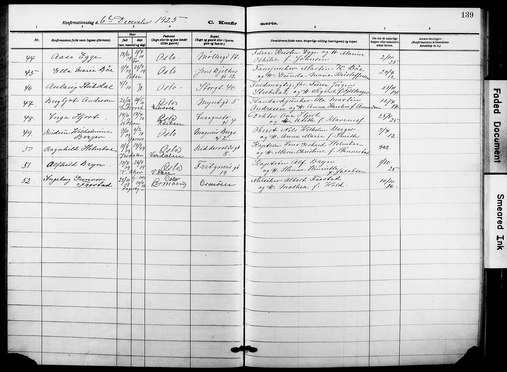 Garnisonsmenigheten Kirkebøker, AV/SAO-A-10846/F/Fa/L0016: Parish register (official) no. 16, 1922-1930, p. 139