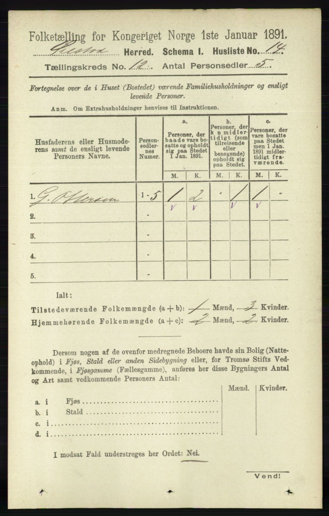 RA, 1891 census for 0920 Øyestad, 1891, p. 5377