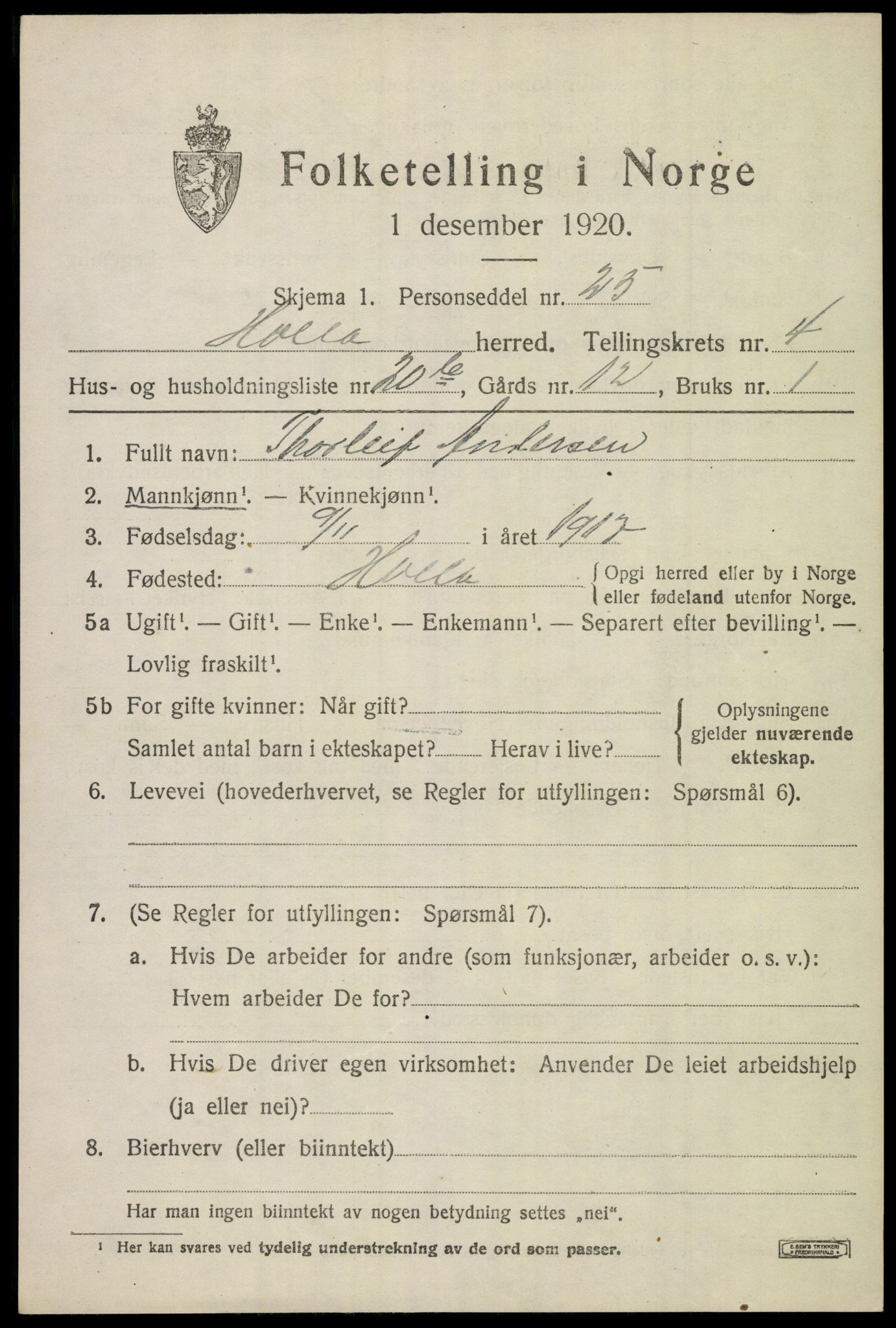 SAKO, 1920 census for Holla, 1920, p. 3841