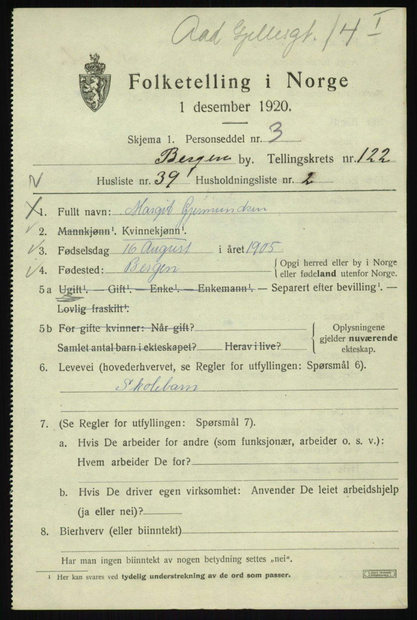 SAB, 1920 census for Bergen, 1920, p. 206430
