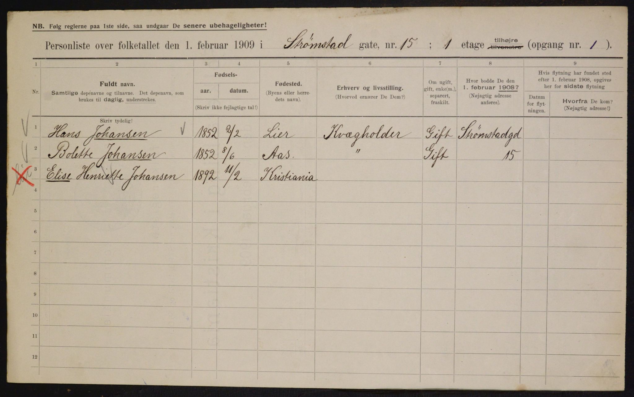 OBA, Municipal Census 1909 for Kristiania, 1909, p. 94048