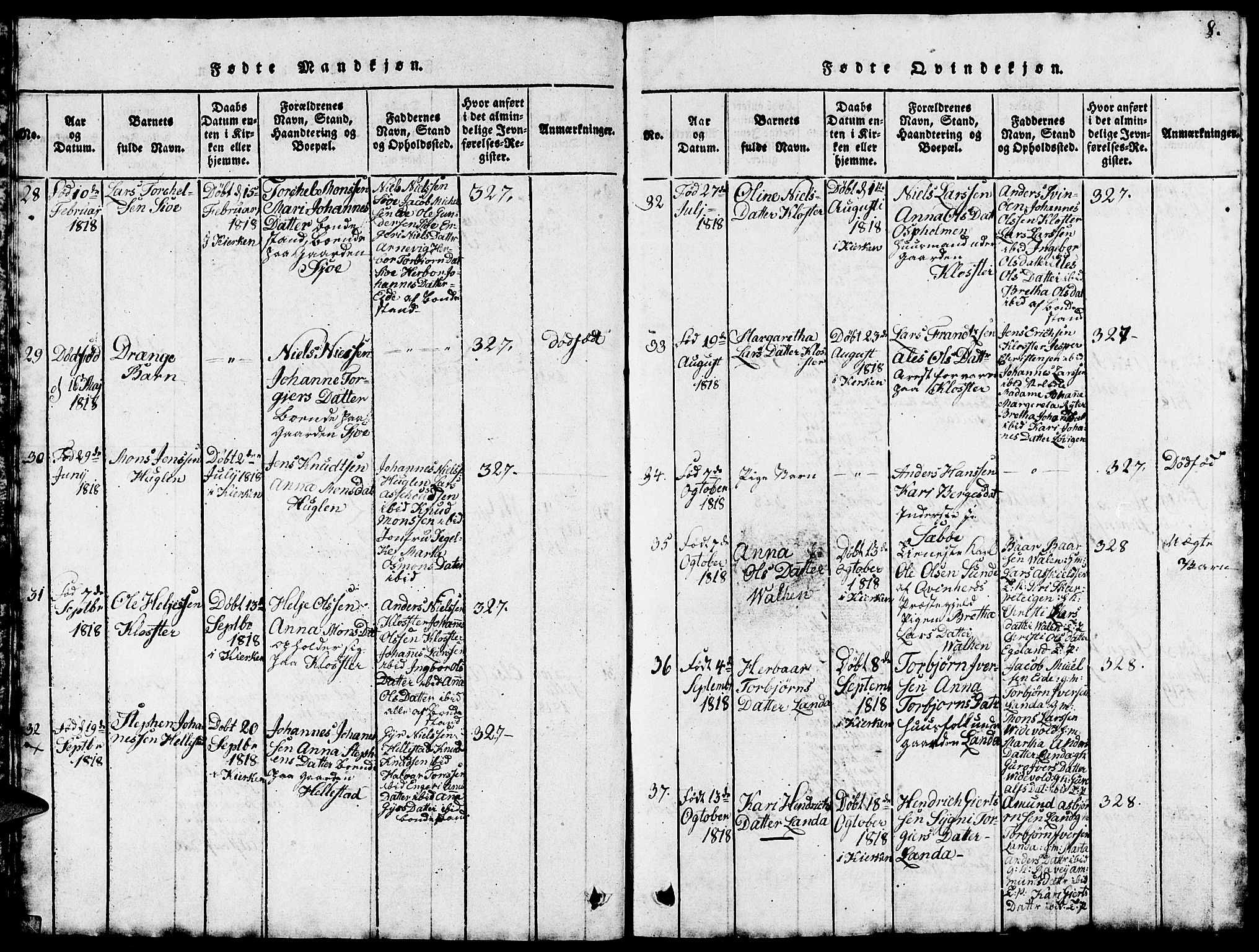 Fjelberg sokneprestembete, SAB/A-75201/H/Hab: Parish register (copy) no. B 1, 1815-1823, p. 8