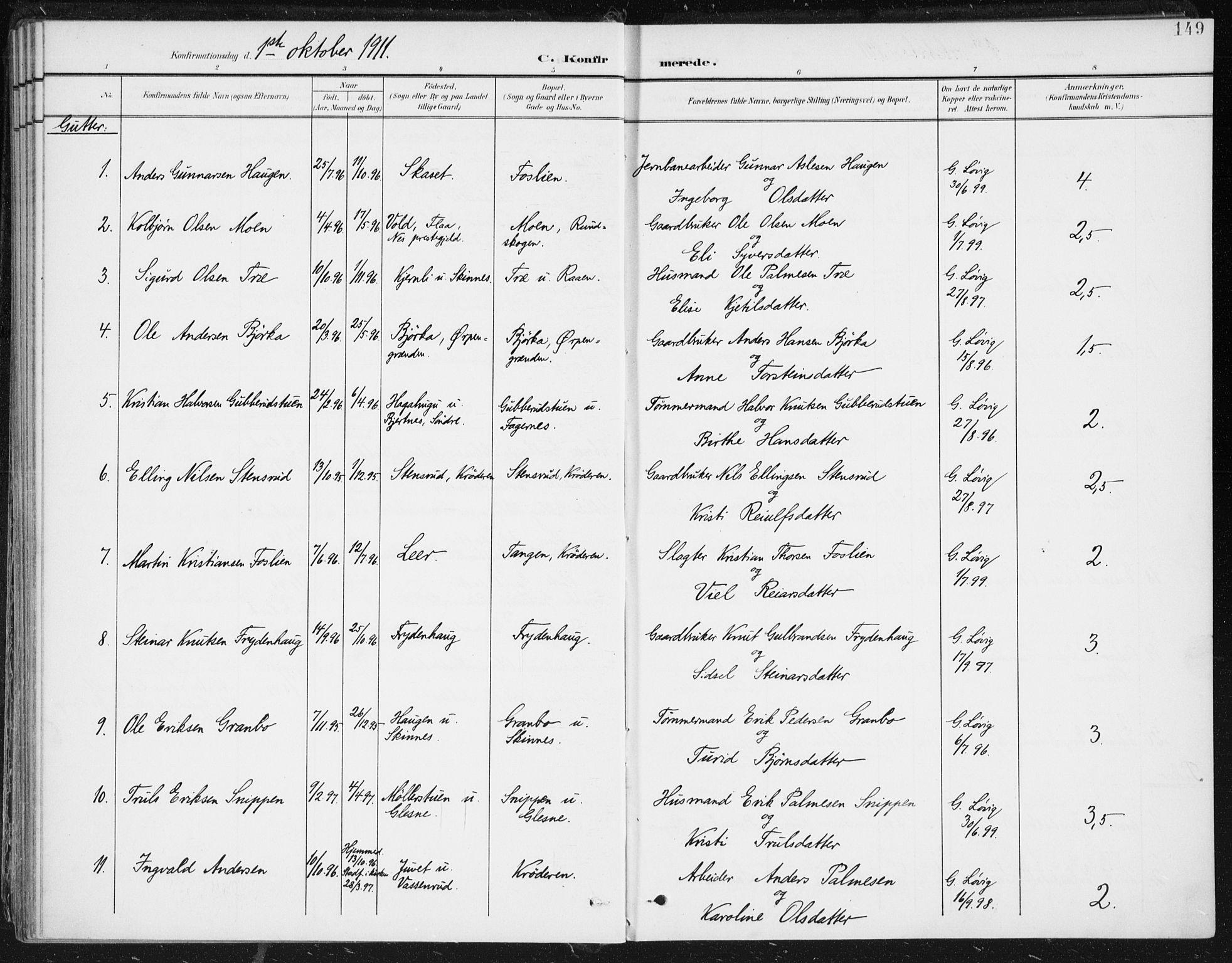 Krødsherad kirkebøker, SAKO/A-19/F/Fa/L0007: Parish register (official) no. 7, 1900-1915, p. 149