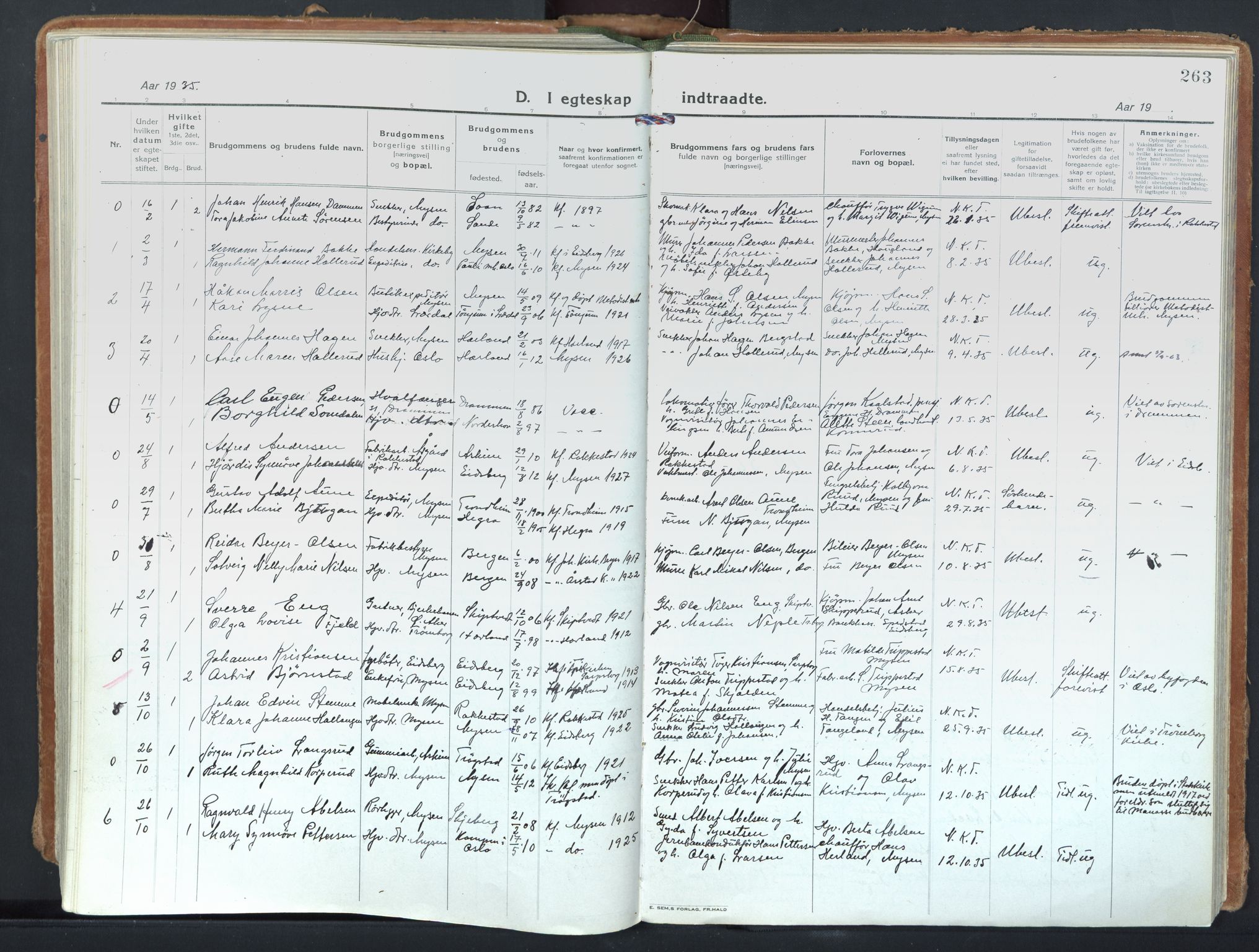 Eidsberg prestekontor Kirkebøker, AV/SAO-A-10905/F/Fd/L0001: Parish register (official) no. IV 1, 1921-1948, p. 263