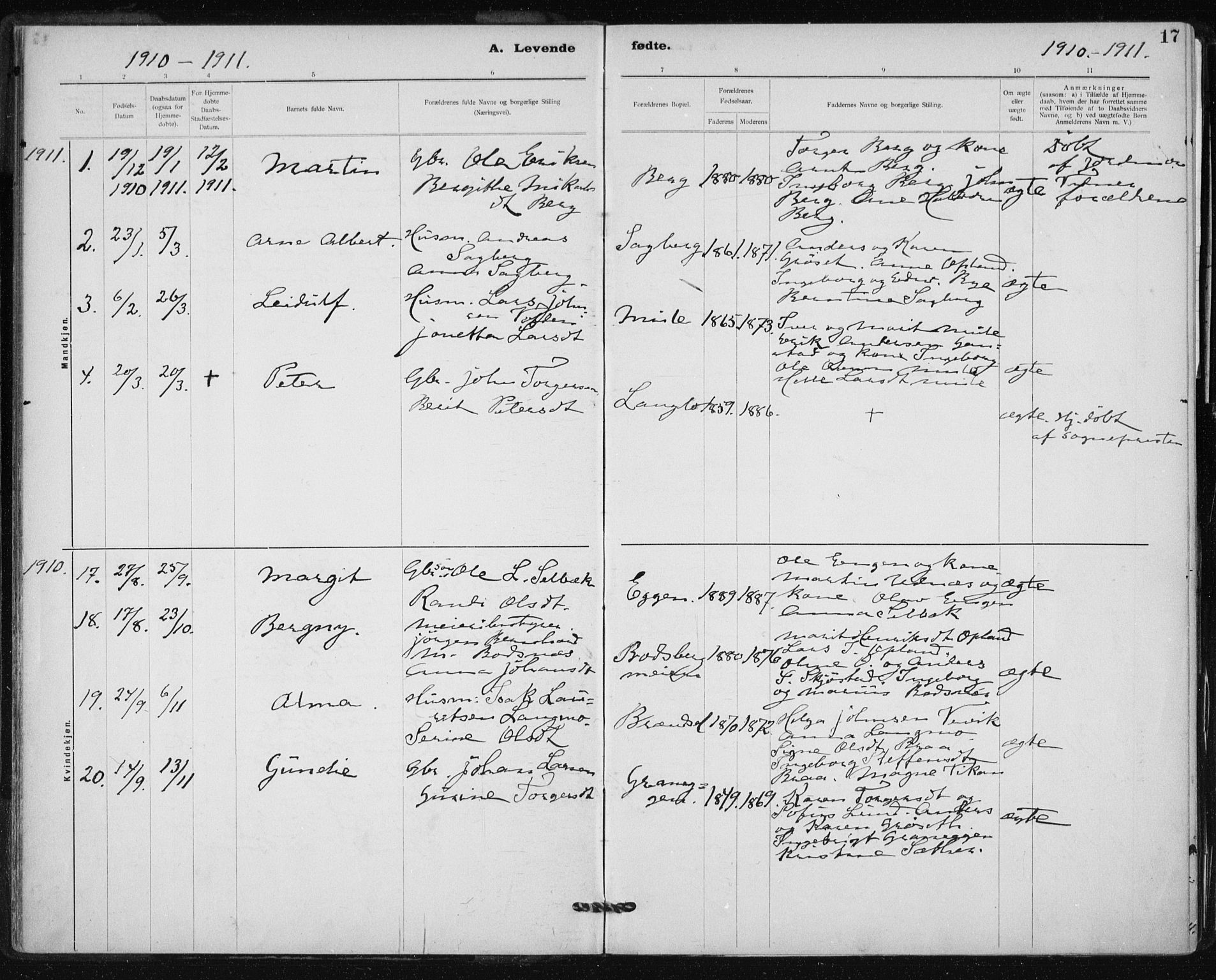 Ministerialprotokoller, klokkerbøker og fødselsregistre - Sør-Trøndelag, SAT/A-1456/612/L0381: Parish register (official) no. 612A13, 1907-1923, p. 17