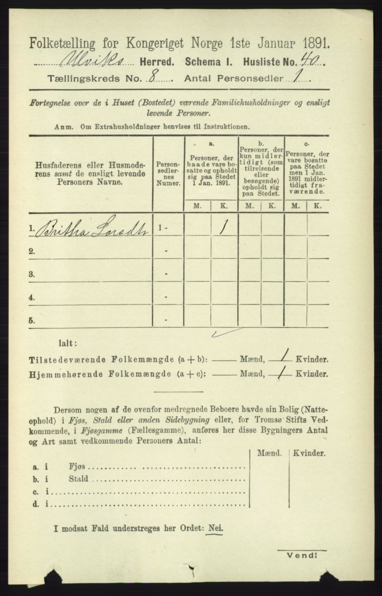 RA, 1891 census for 1233 Ulvik, 1891, p. 2570