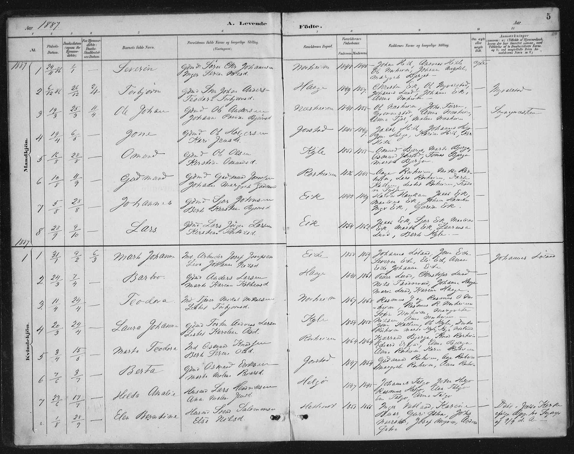 Nedstrand sokneprestkontor, AV/SAST-A-101841/01/IV: Parish register (official) no. A 13, 1887-1915, p. 5