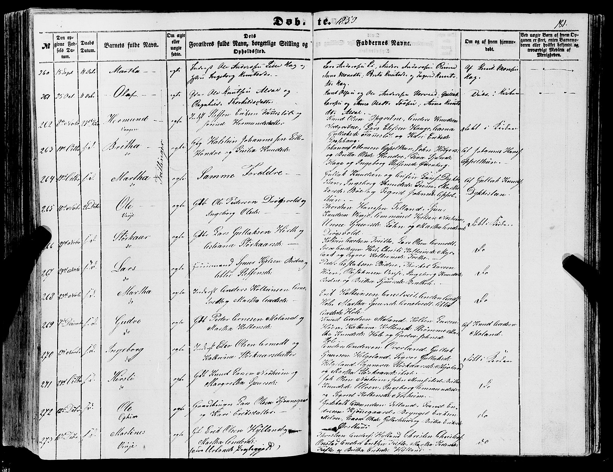 Voss sokneprestembete, AV/SAB-A-79001/H/Haa: Parish register (official) no. A 16, 1849-1863, p. 181