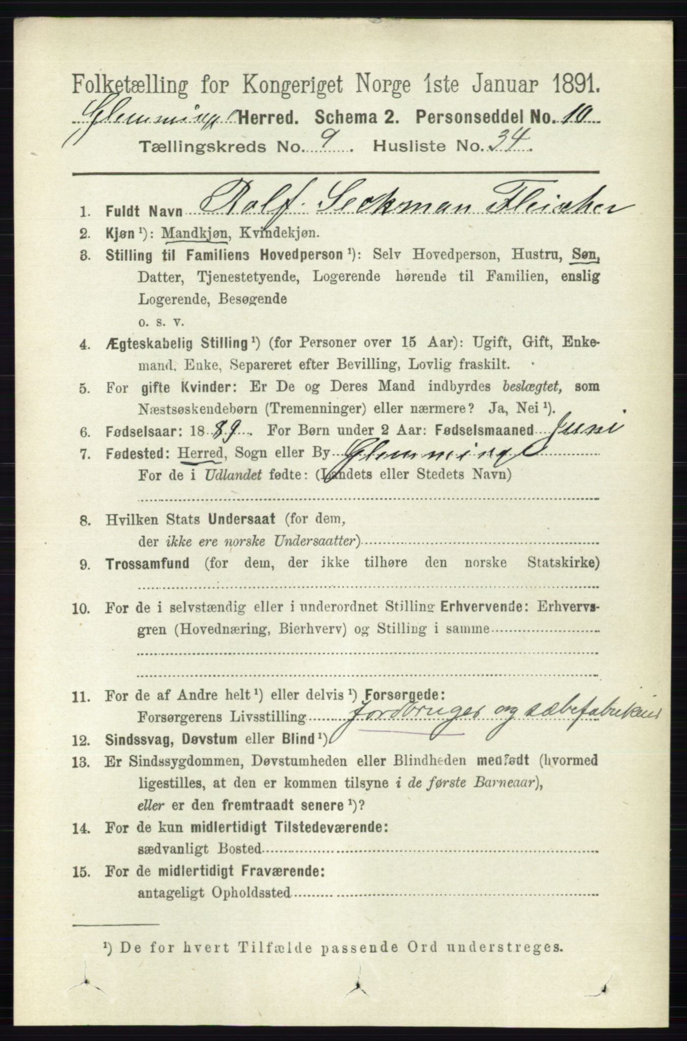 RA, 1891 census for 0132 Glemmen, 1891, p. 9888