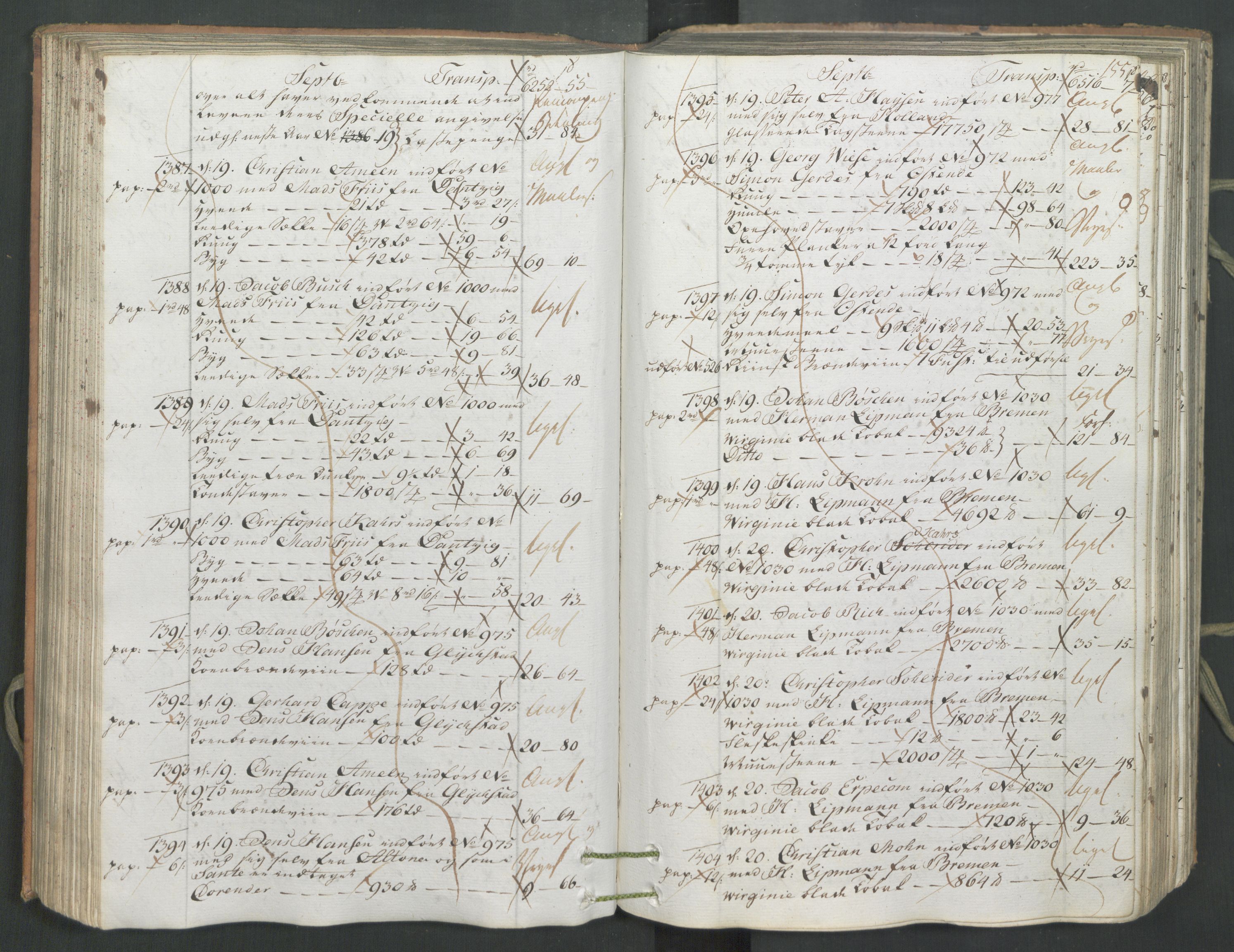 Generaltollkammeret, tollregnskaper, AV/RA-EA-5490/R26/L0222/0001: Tollregnskaper Bergen A / Inngående hovedtollbok, 1786, p. 154b-155a