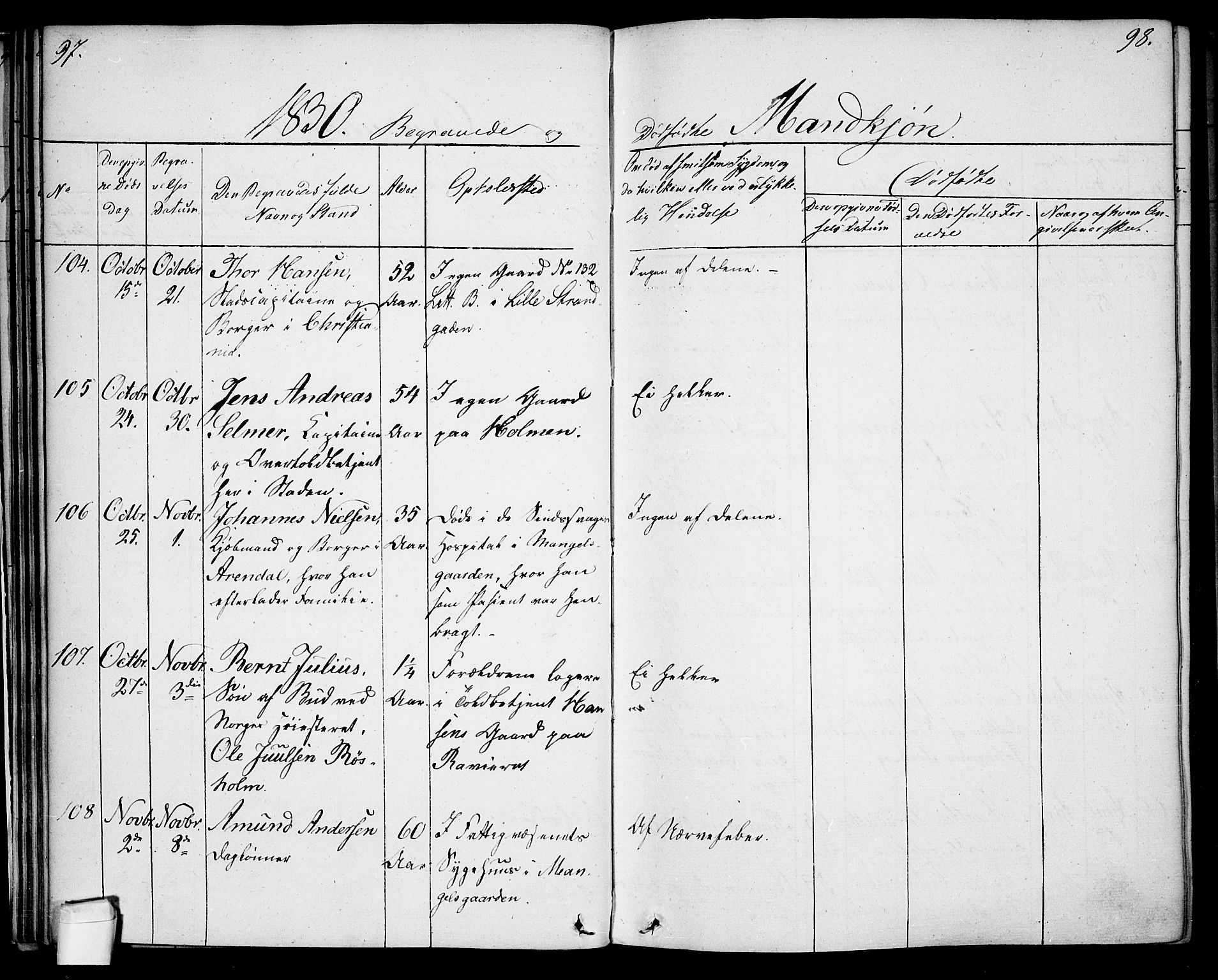 Oslo domkirke Kirkebøker, SAO/A-10752/F/Fa/L0023: Parish register (official) no. 23, 1829-1834, p. 97-98