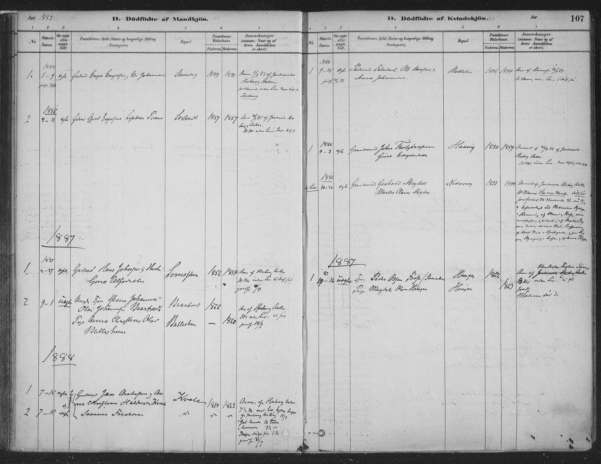 Fusa sokneprestembete, AV/SAB-A-75401/H/Haa: Parish register (official) no. D 1, 1880-1938, p. 107