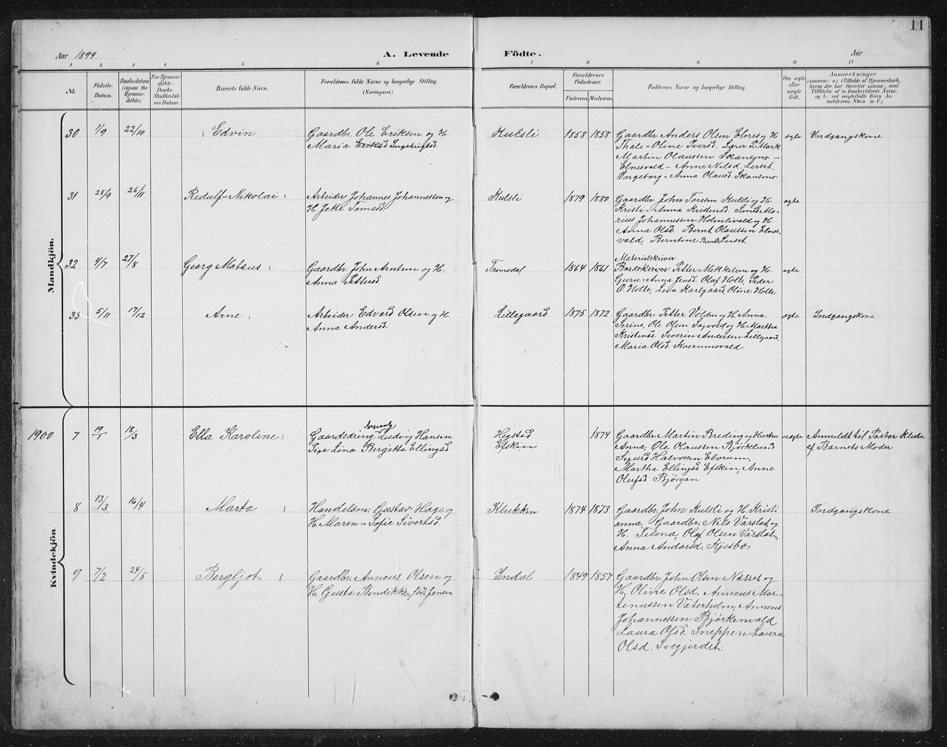 Ministerialprotokoller, klokkerbøker og fødselsregistre - Nord-Trøndelag, SAT/A-1458/724/L0269: Parish register (copy) no. 724C05, 1899-1920, p. 11