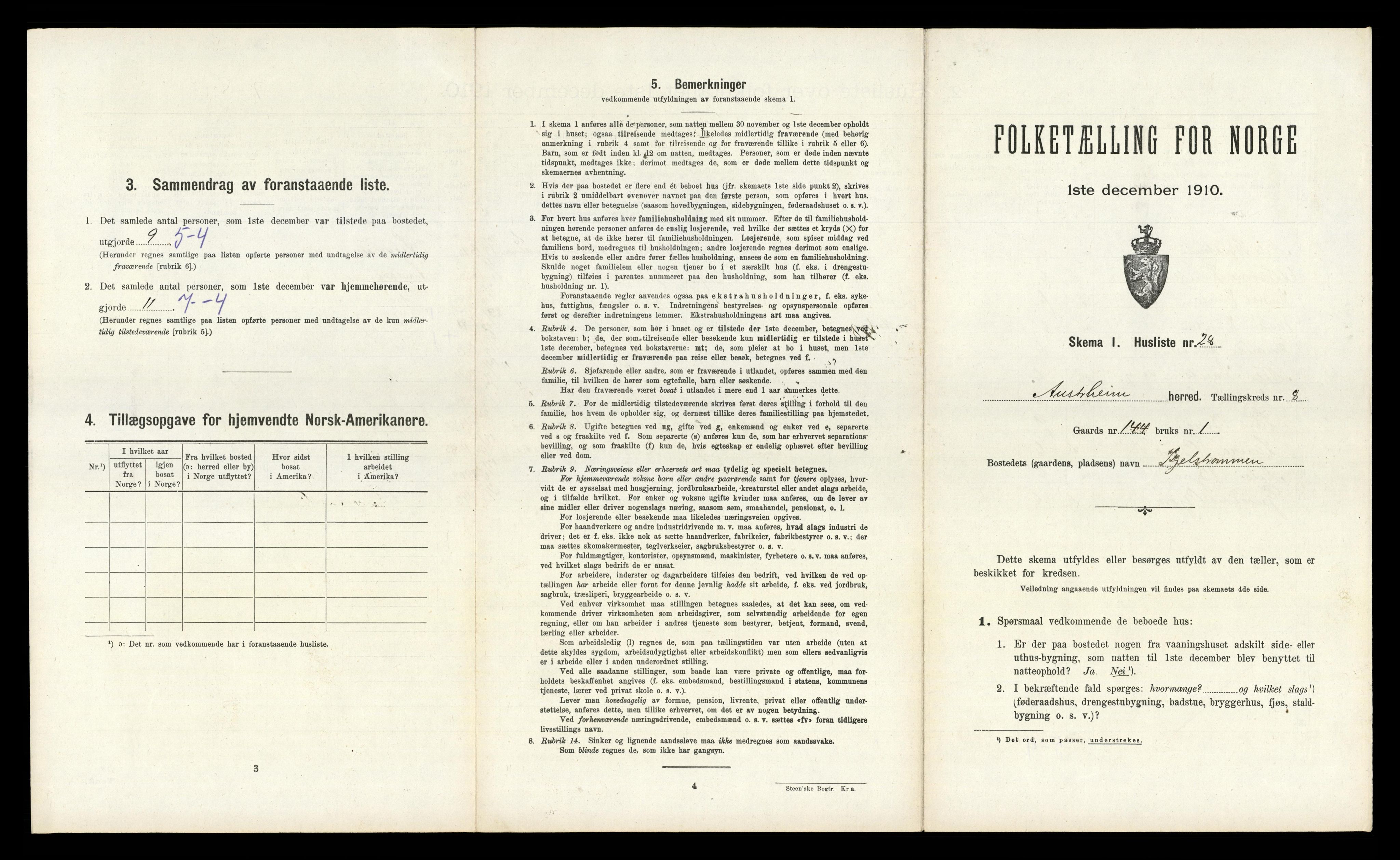RA, 1910 census for Austrheim, 1910, p. 542