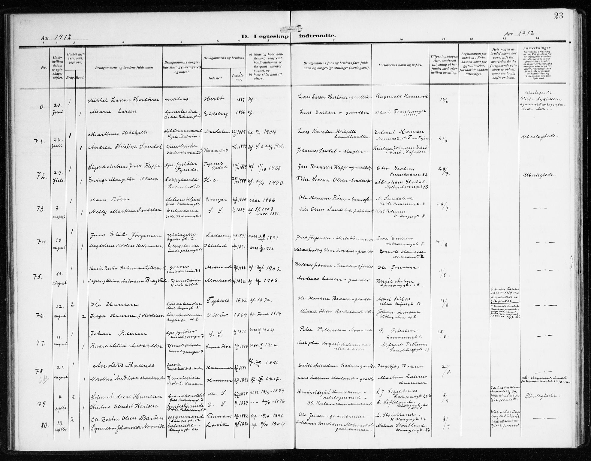 Sandviken Sokneprestembete, AV/SAB-A-77601/H/Ha/L0015: Parish register (official) no. D 2, 1911-1923, p. 23