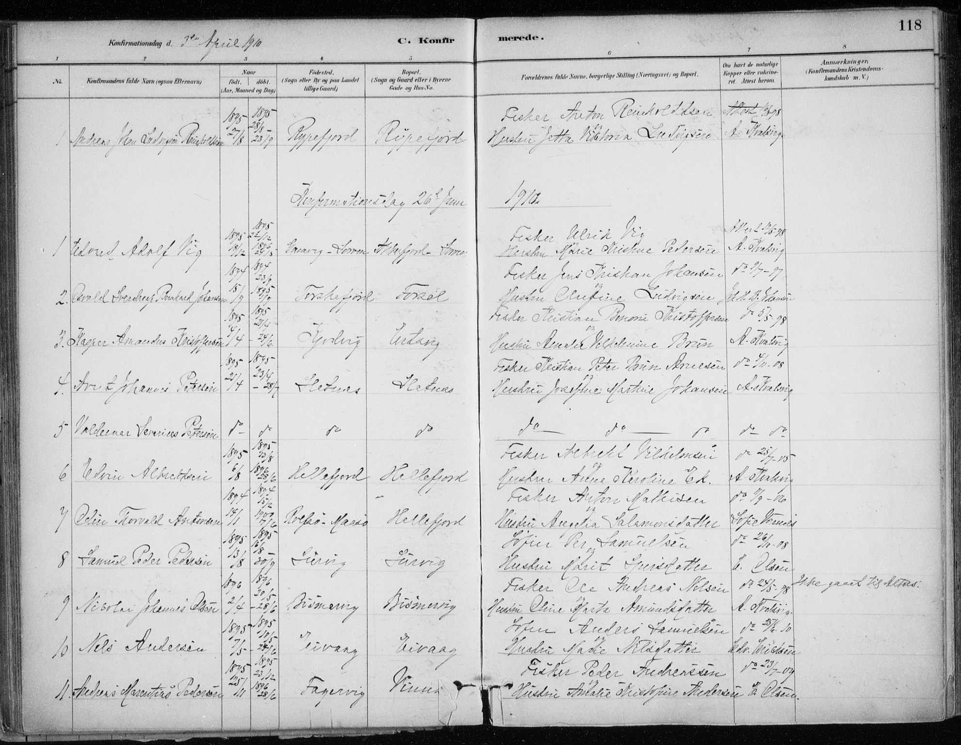 Hammerfest sokneprestkontor, SATØ/S-1347/H/Ha/L0013.kirke: Parish register (official) no. 13, 1898-1917, p. 118