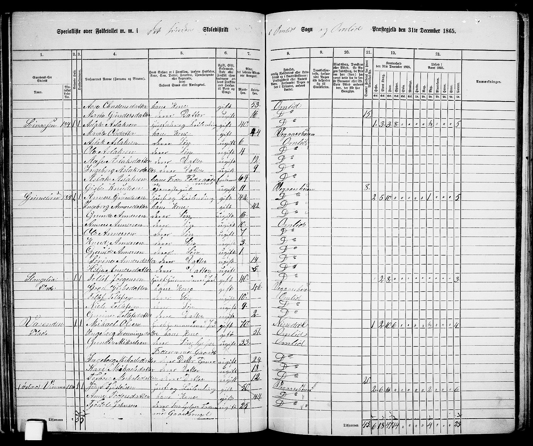 RA, 1865 census for Åmli, 1865, p. 58