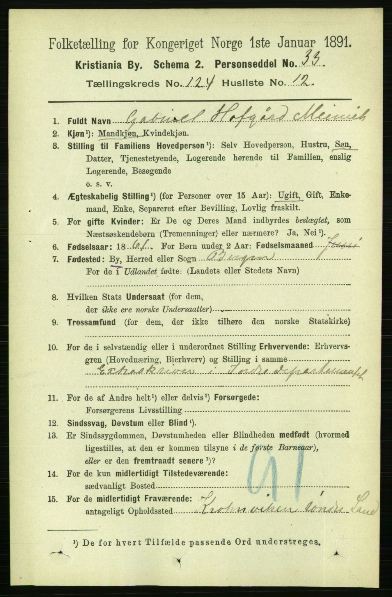 RA, 1891 census for 0301 Kristiania, 1891, p. 65423