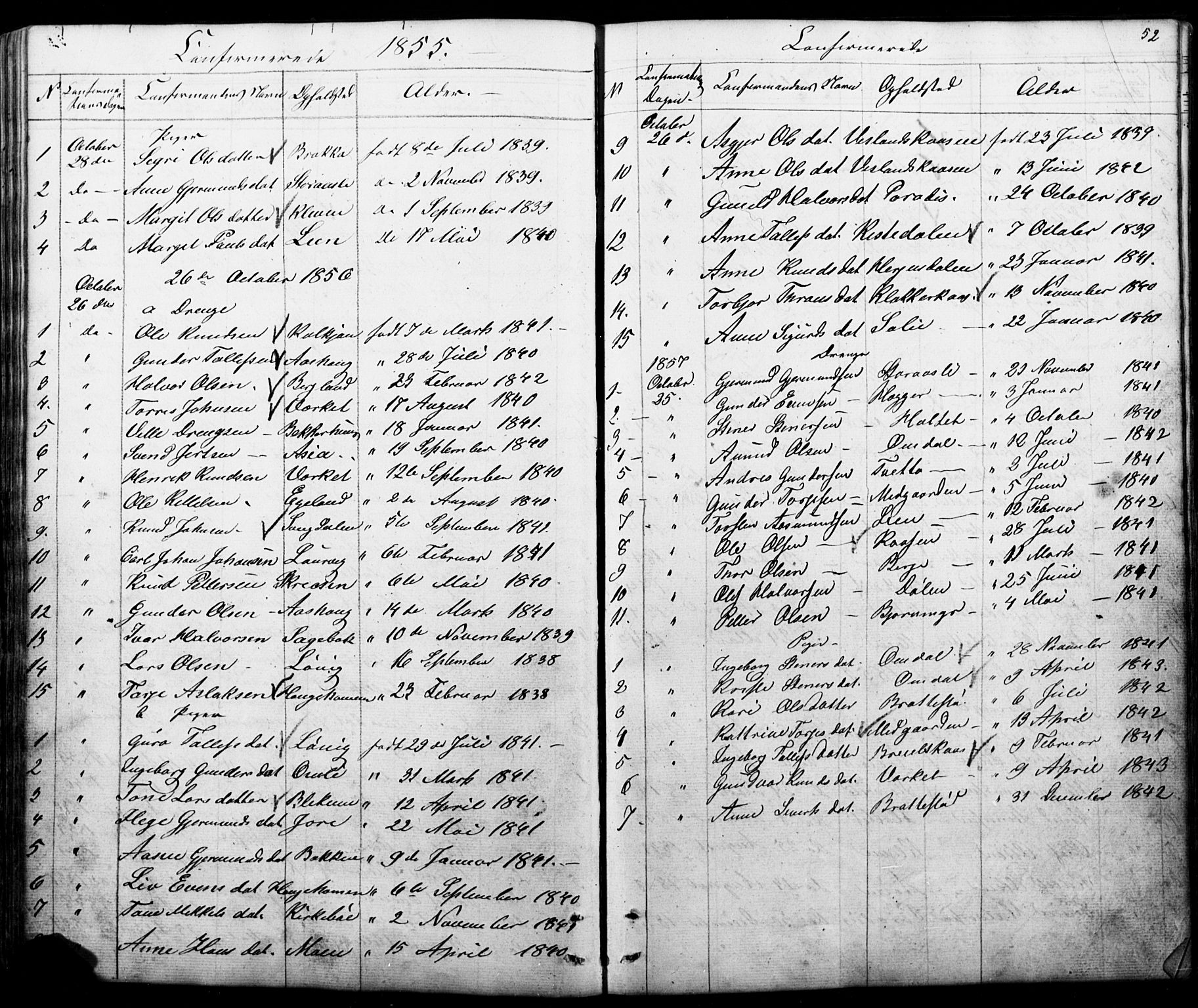 Mo kirkebøker, SAKO/A-286/G/Gb/L0002: Parish register (copy) no. II 2, 1851-1890, p. 52