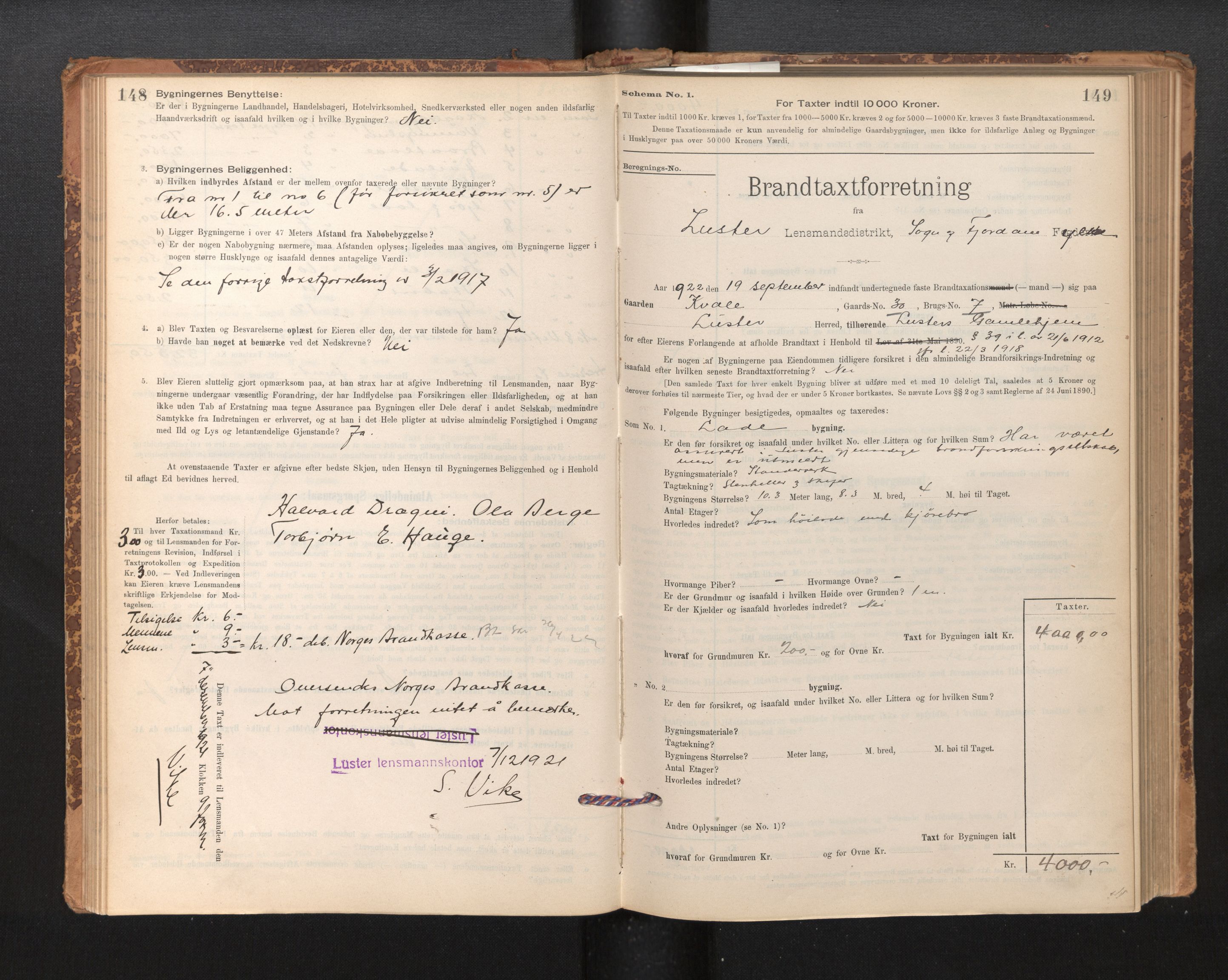Lensmannen i Luster, SAB/A-29301/0012/L0007: Branntakstprotokoll, skjematakst, 1895-1935, p. 148-149