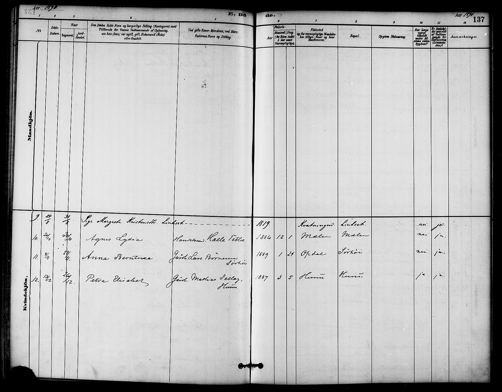 Ministerialprotokoller, klokkerbøker og fødselsregistre - Nord-Trøndelag, SAT/A-1458/766/L0563: Parish register (official) no. 767A01, 1881-1899, p. 137