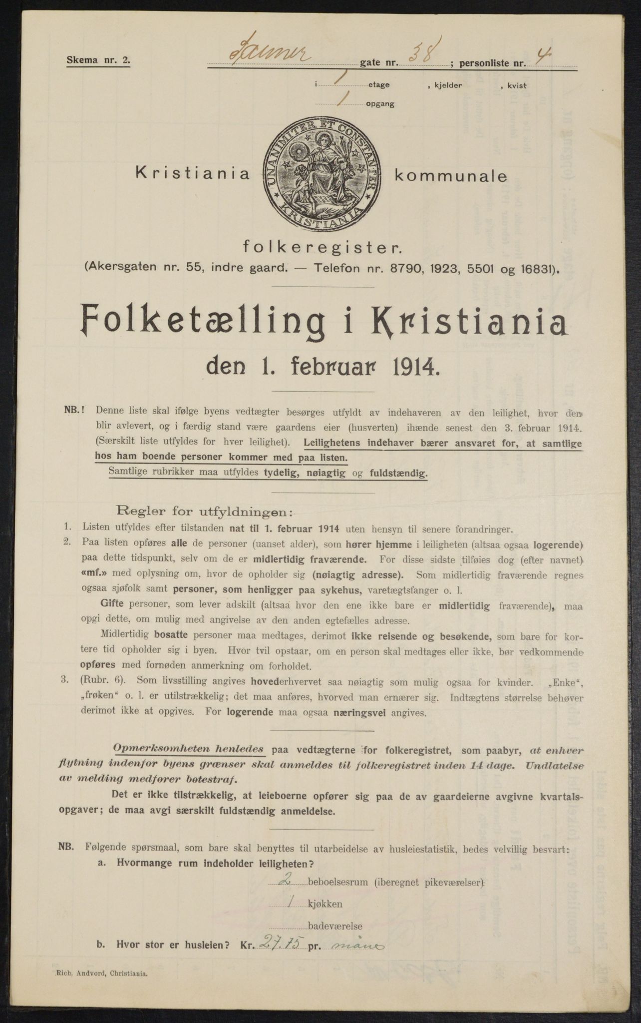 OBA, Municipal Census 1914 for Kristiania, 1914, p. 88915