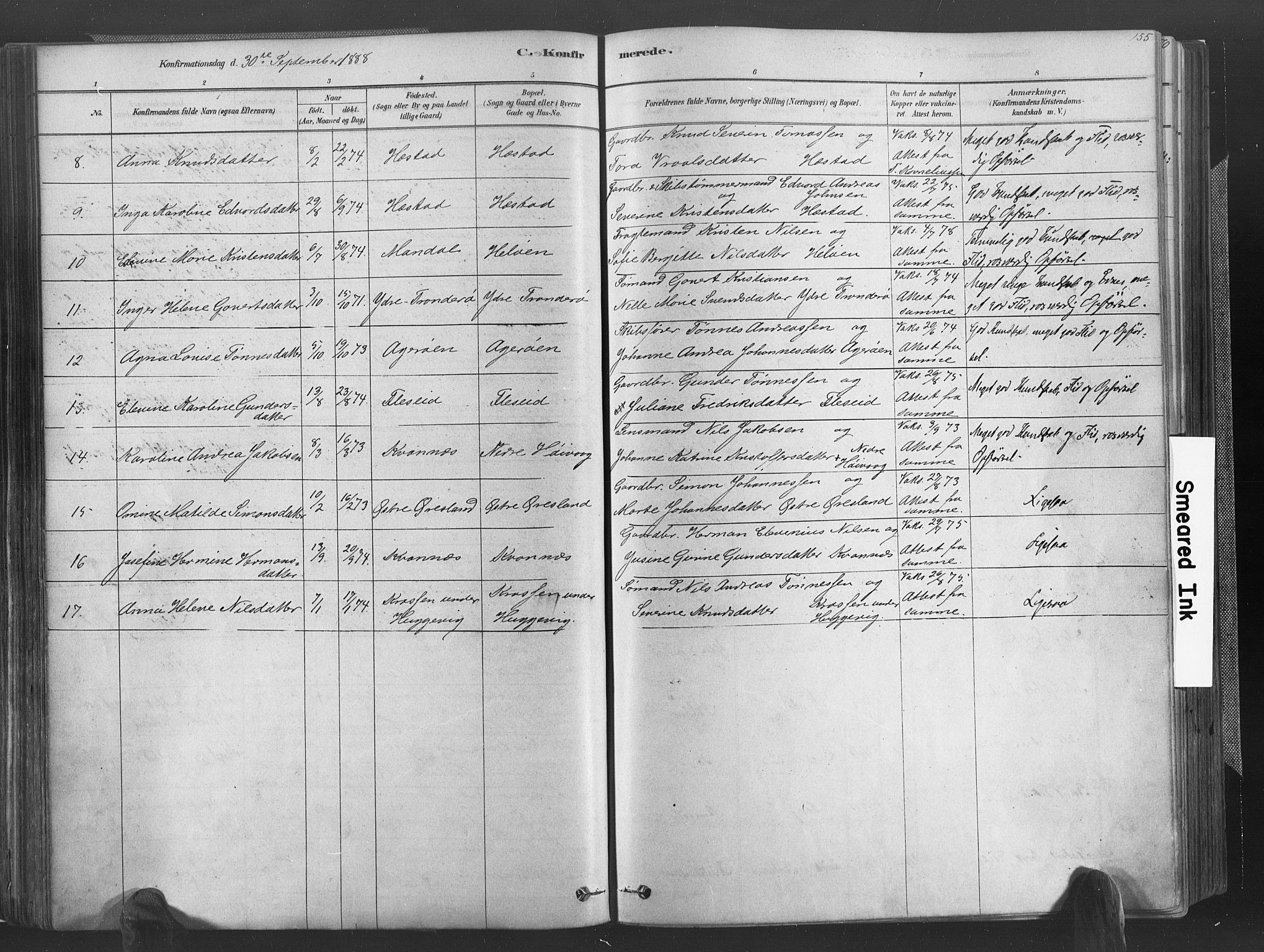 Høvåg sokneprestkontor, SAK/1111-0025/F/Fa/L0005: Parish register (official) no. A 5, 1878-1893, p. 155