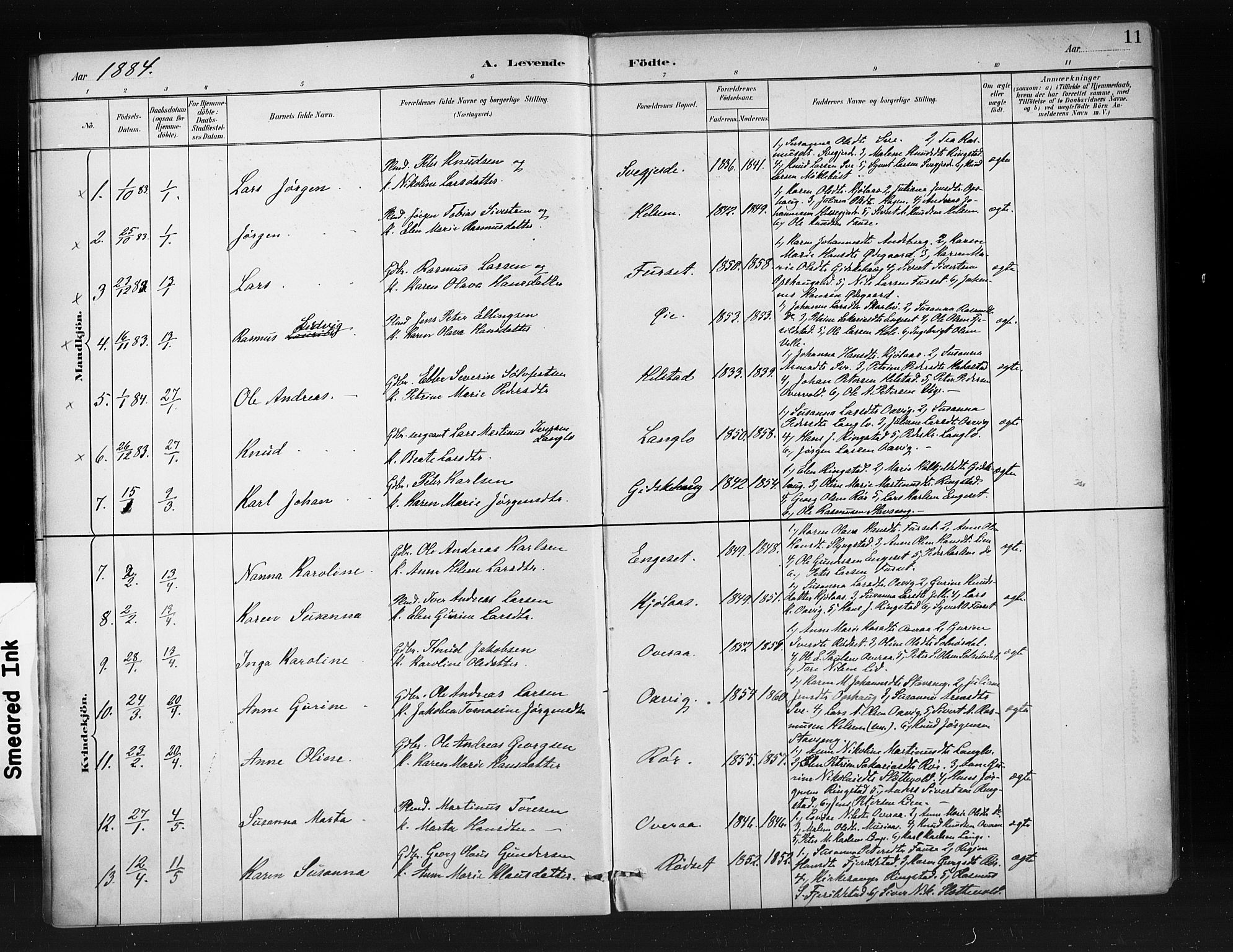 Ministerialprotokoller, klokkerbøker og fødselsregistre - Møre og Romsdal, SAT/A-1454/520/L0283: Parish register (official) no. 520A12, 1882-1898, p. 11