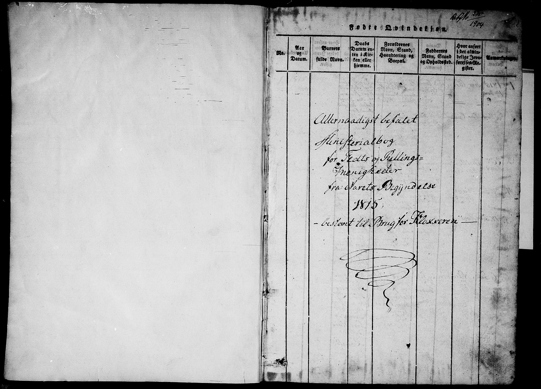 Fet prestekontor Kirkebøker, AV/SAO-A-10370a/G/Ga/L0001: Parish register (copy) no. I 1, 1815-1842, p. 1