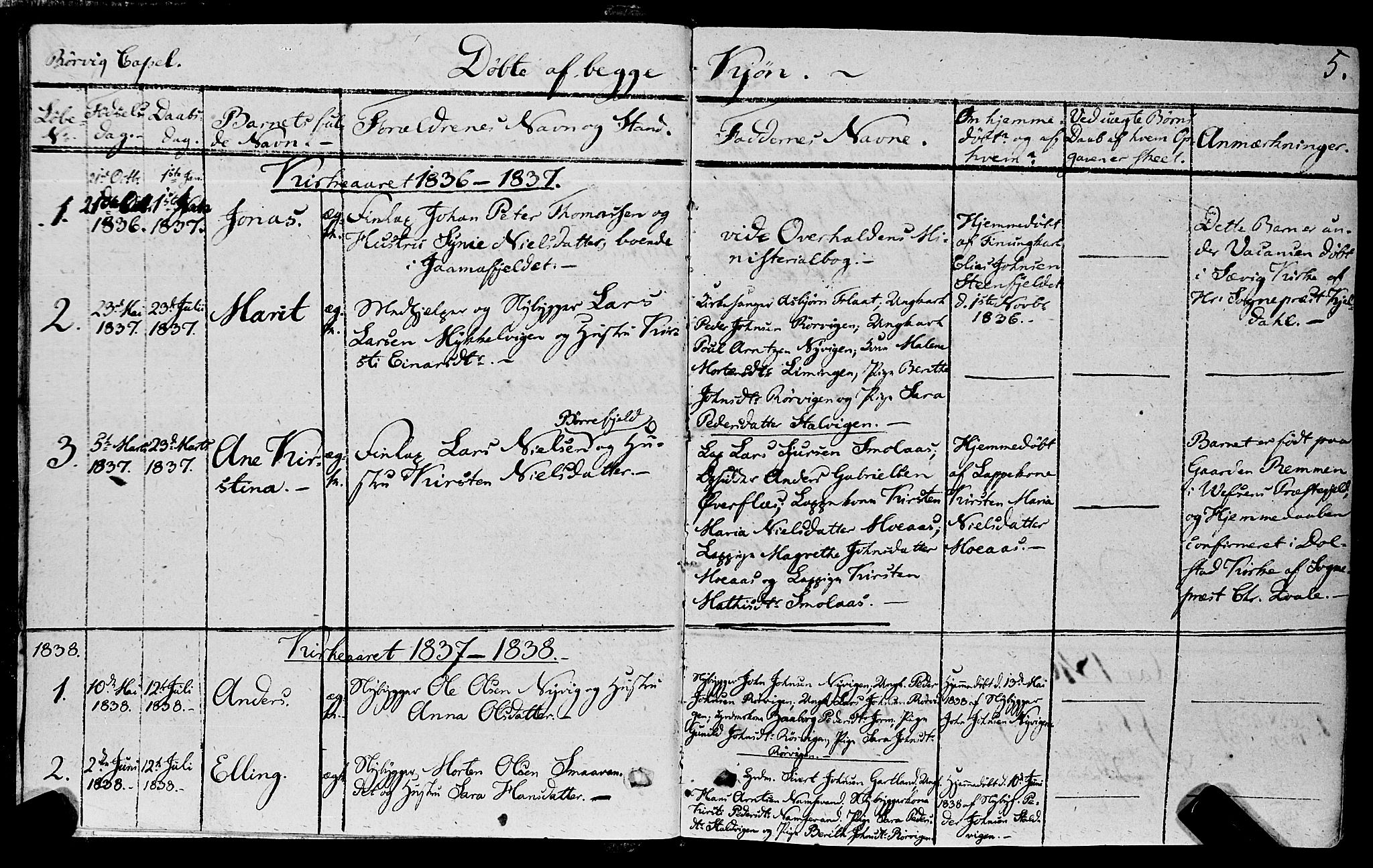 Ministerialprotokoller, klokkerbøker og fødselsregistre - Nord-Trøndelag, SAT/A-1458/762/L0538: Parish register (official) no. 762A02 /1, 1833-1879, p. 5