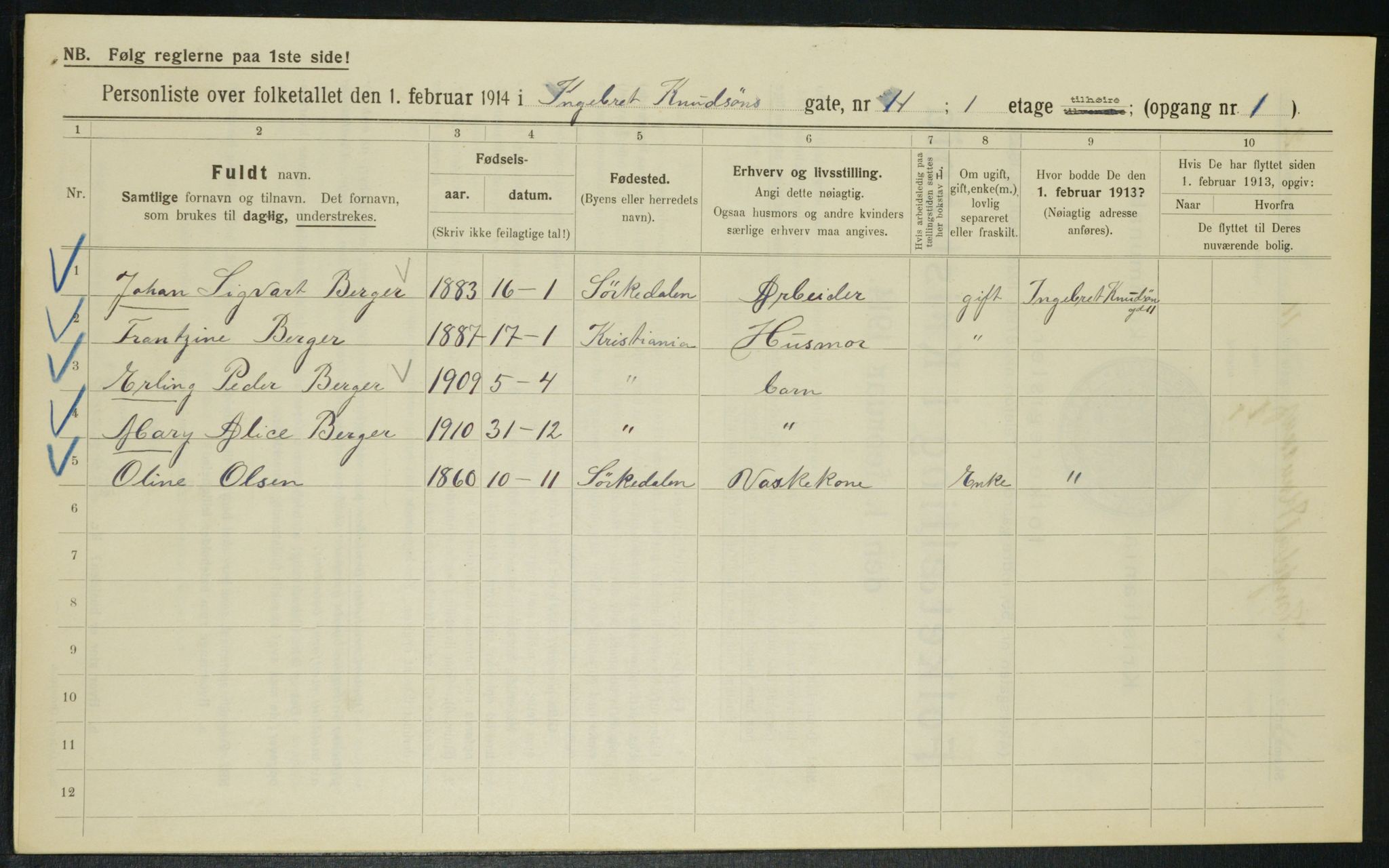 OBA, Municipal Census 1914 for Kristiania, 1914, p. 43916