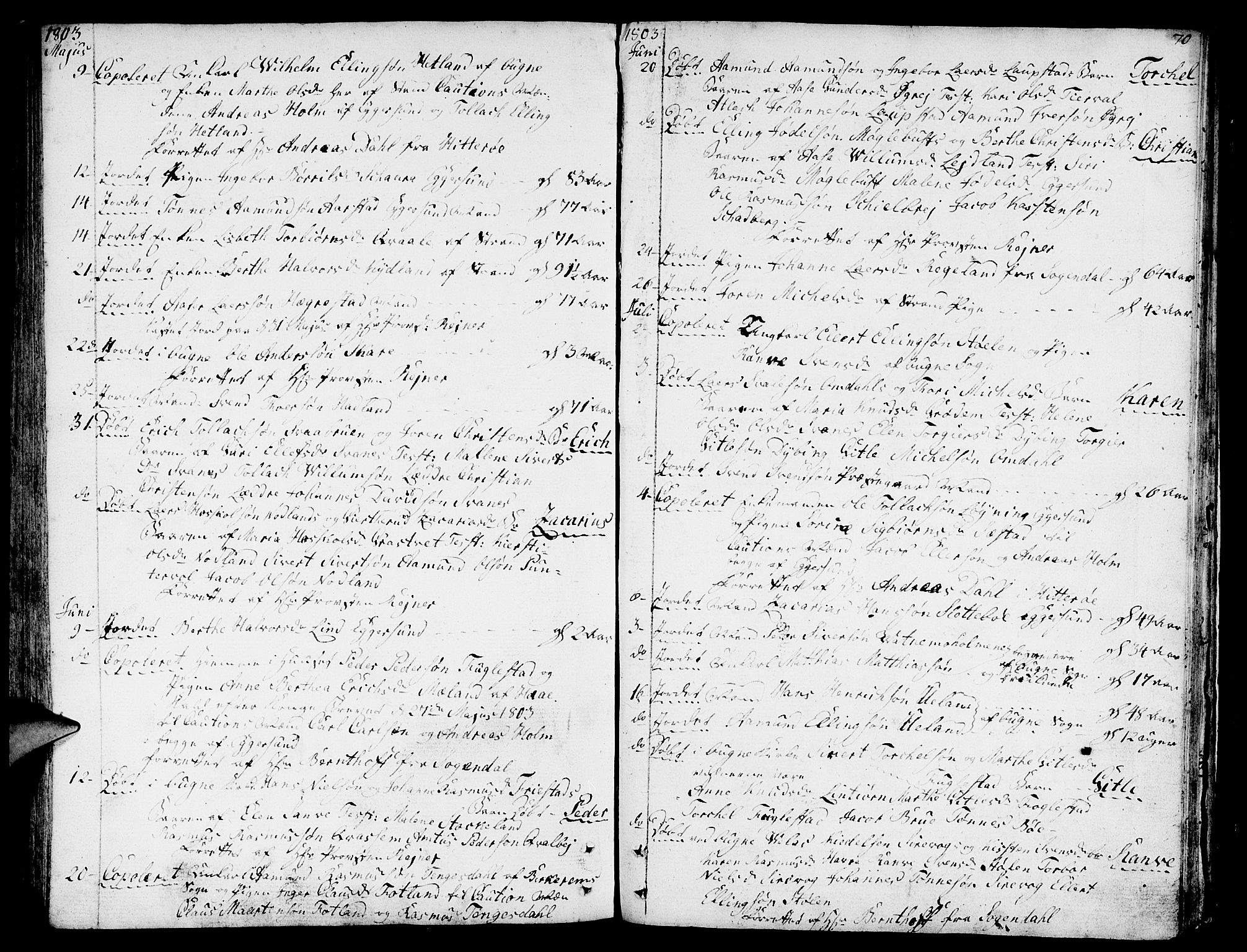 Eigersund sokneprestkontor, SAST/A-101807/S08/L0005: Parish register (official) no. A 5 /1, 1790-1808, p. 70