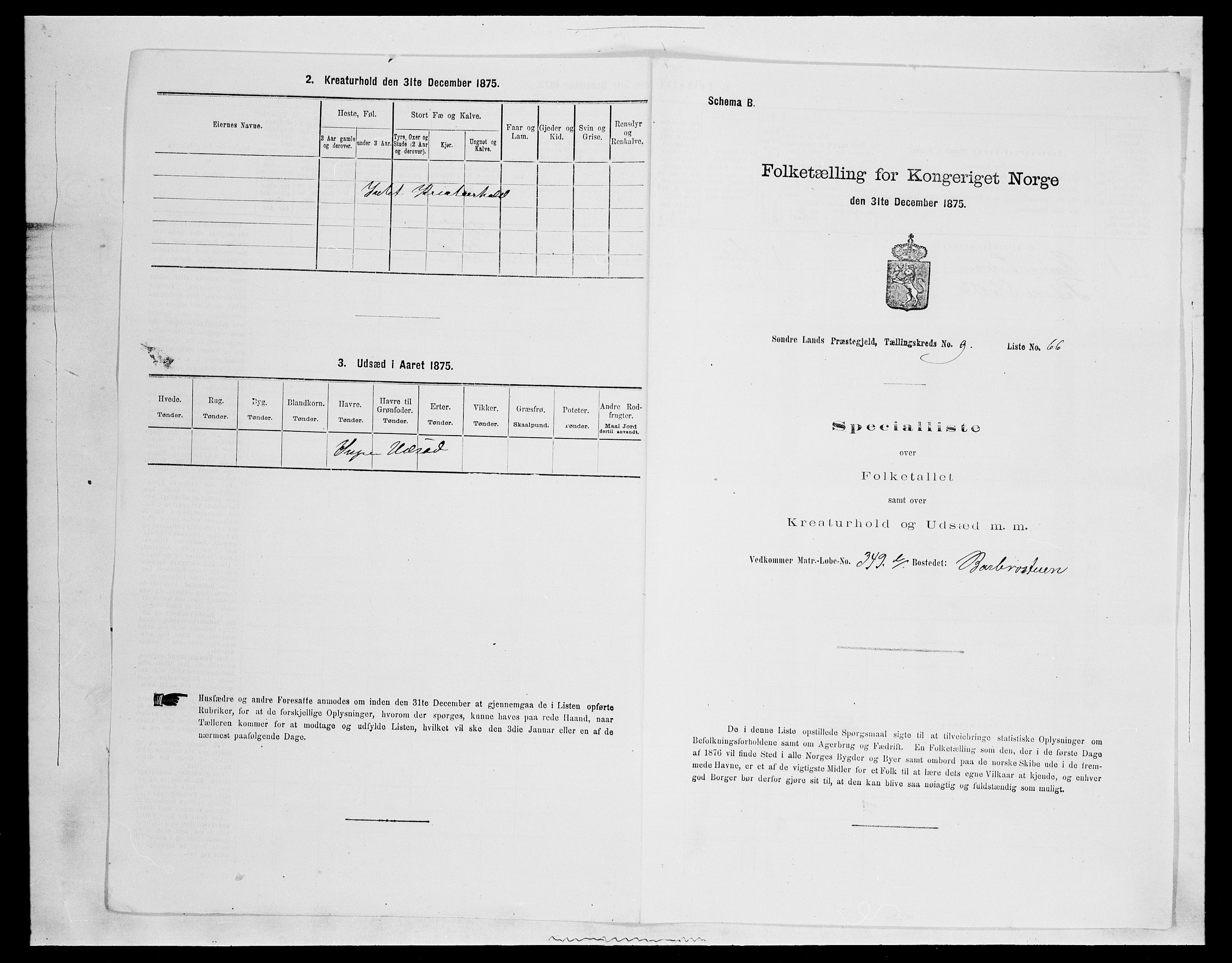 SAH, 1875 census for 0536P Søndre Land, 1875, p. 1448