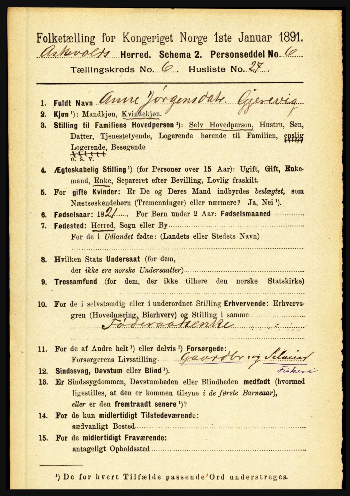 RA, 1891 census for 1428 Askvoll, 1891, p. 1848