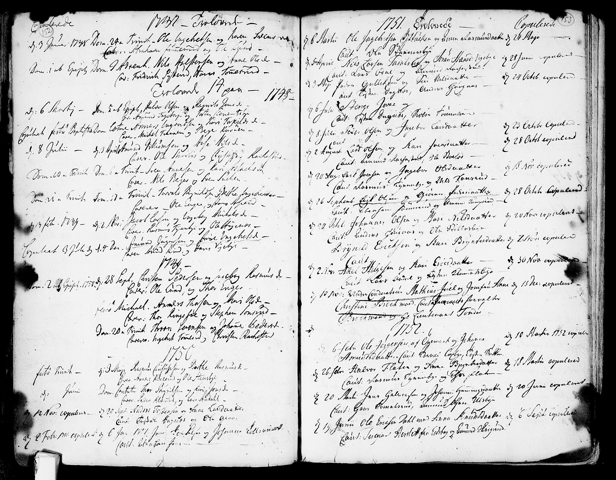 Rødenes prestekontor Kirkebøker, AV/SAO-A-2005/F/Fa/L0002: Parish register (official) no. I 2, 1733-1776, p. 152-153