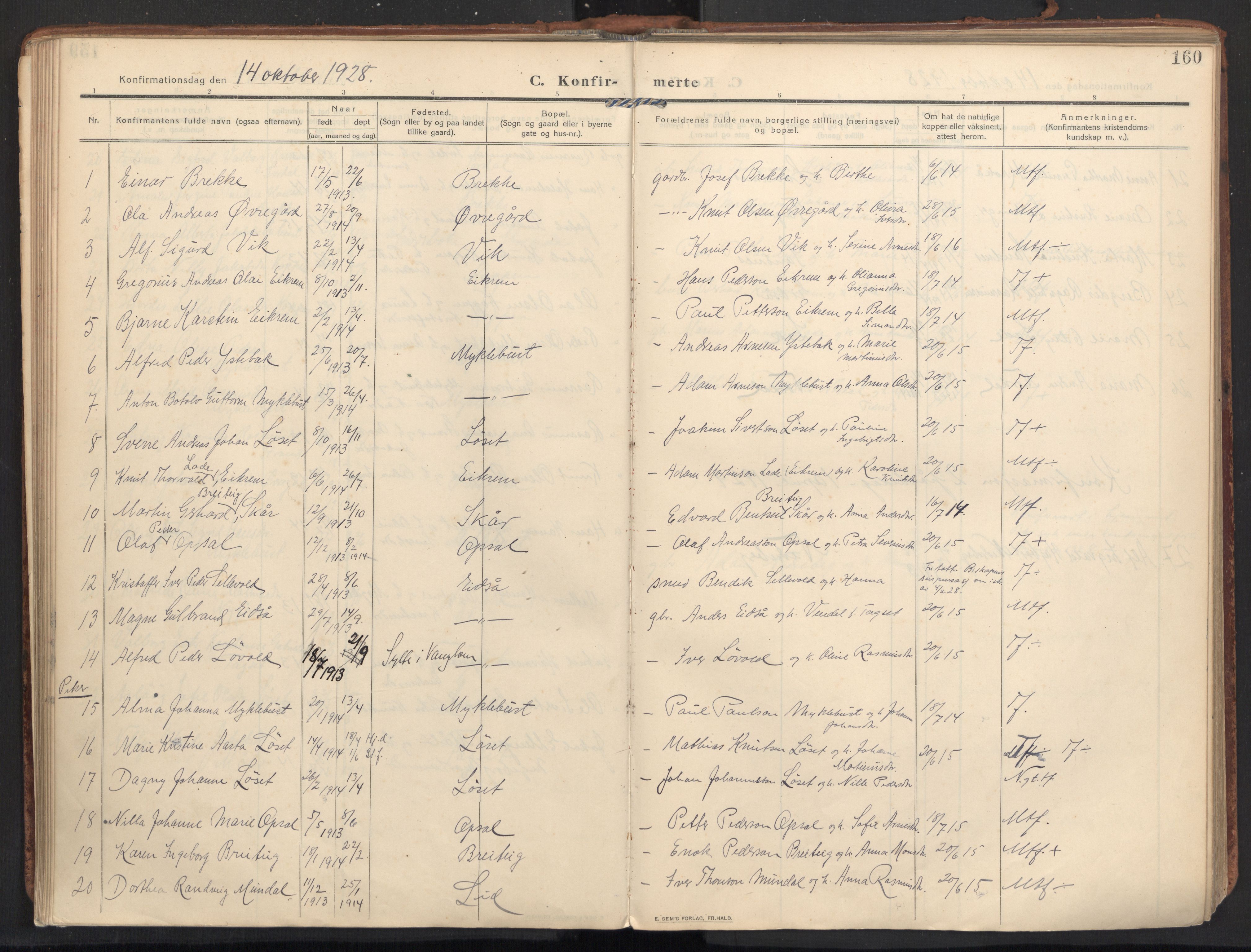 Ministerialprotokoller, klokkerbøker og fødselsregistre - Møre og Romsdal, SAT/A-1454/502/L0026: Parish register (official) no. 502A04, 1909-1933, p. 160