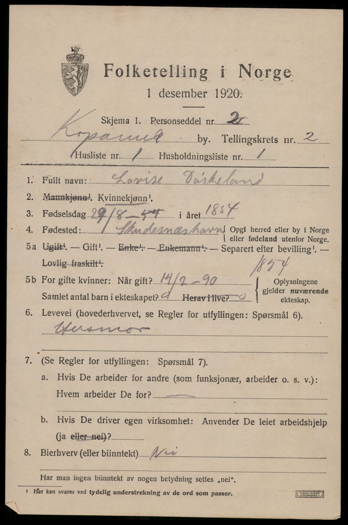 SAST, 1920 census for Kopervik, 1920, p. 2670