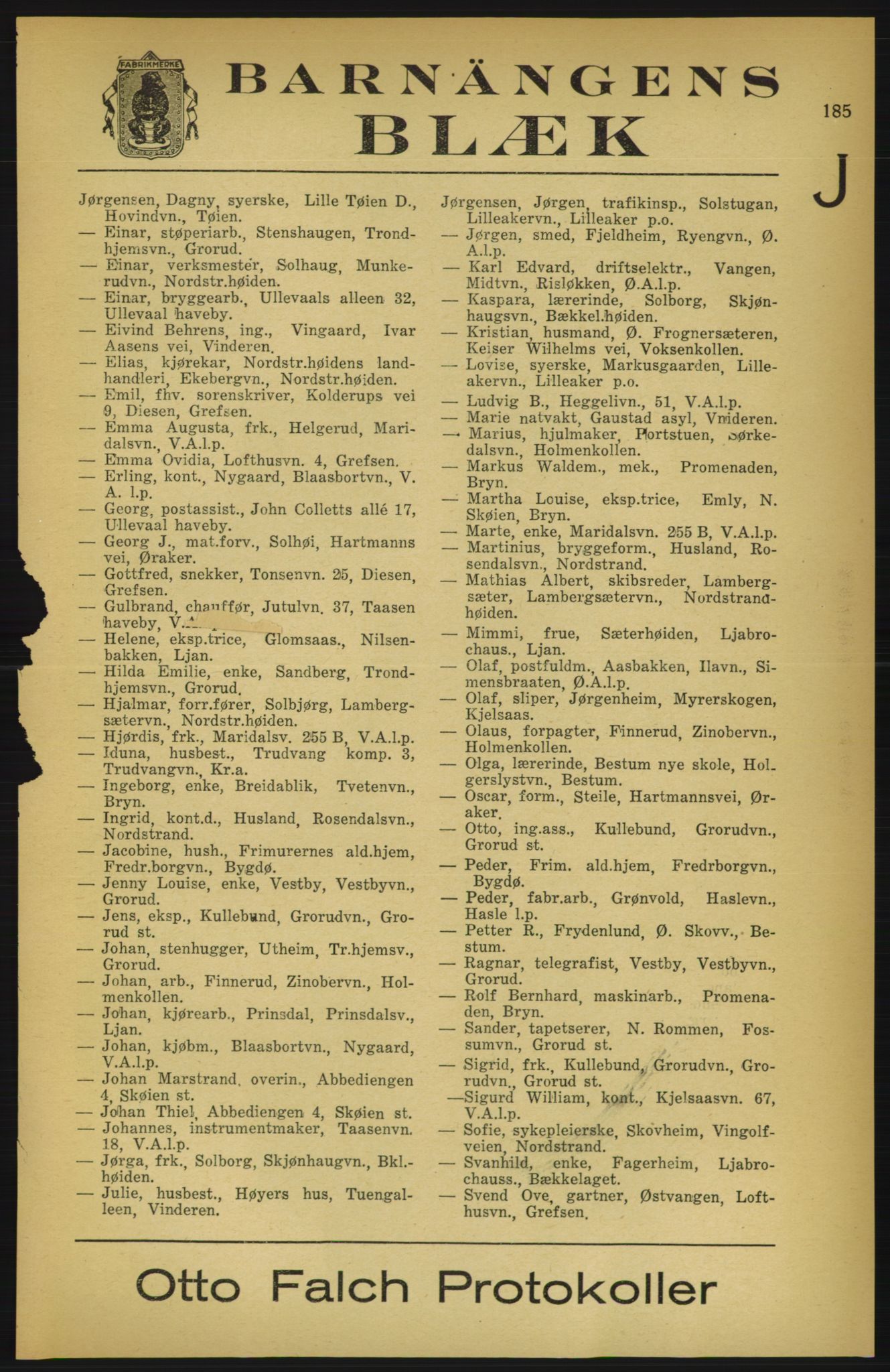 Aker adressebok/adressekalender, PUBL/001/A/003: Akers adressekalender, 1924-1925, p. 185