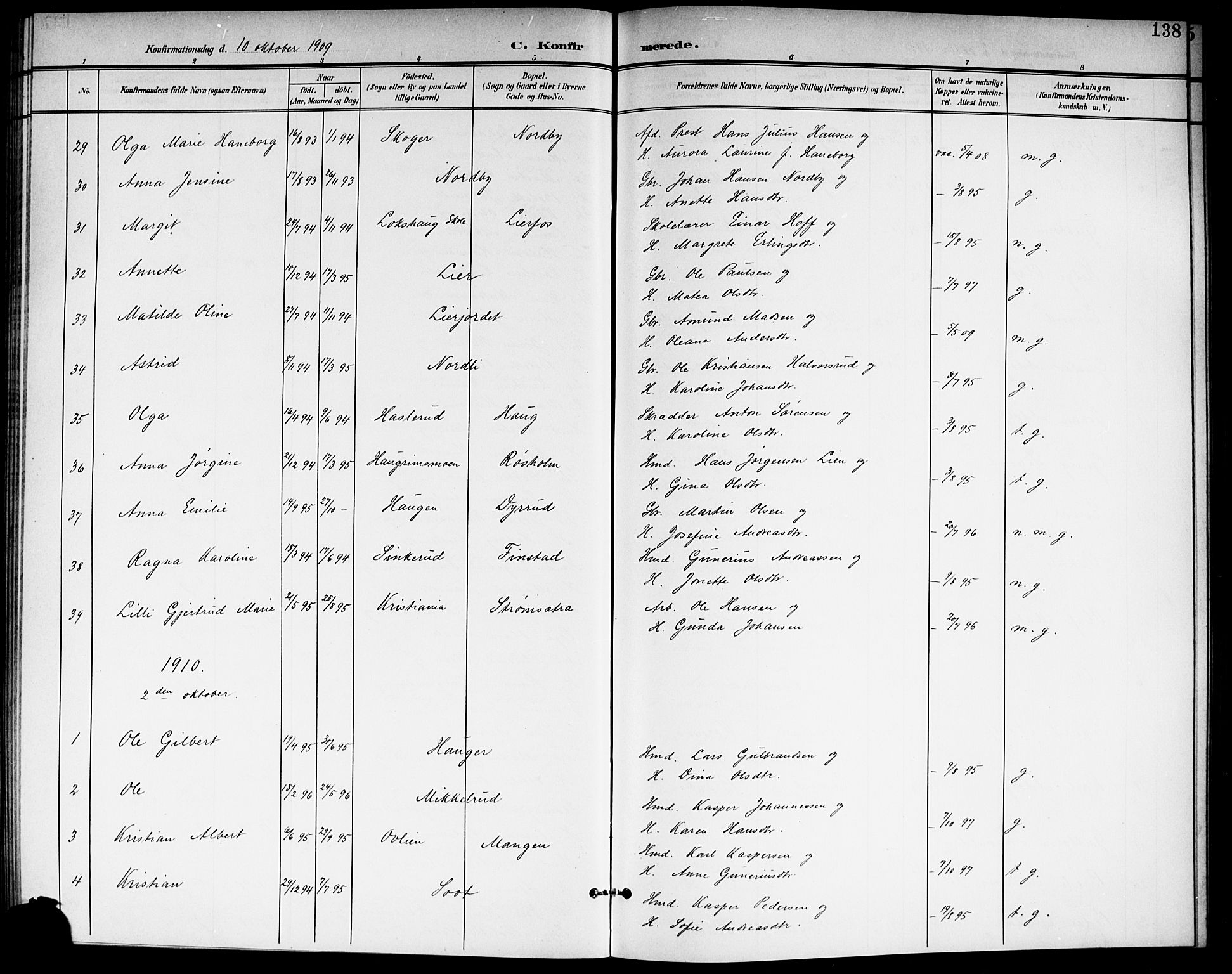 Aurskog prestekontor Kirkebøker, SAO/A-10304a/G/Ga/L0004: Parish register (copy) no. I 4, 1901-1921, p. 138