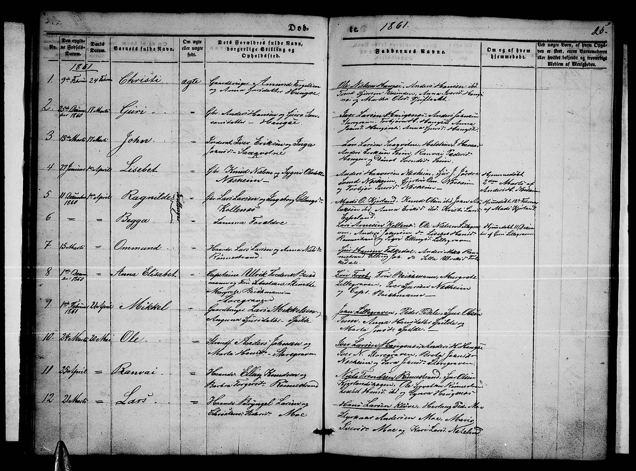Ulvik sokneprestembete, SAB/A-78801/H/Hab: Parish register (copy) no. B 1, 1855-1868, p. 25