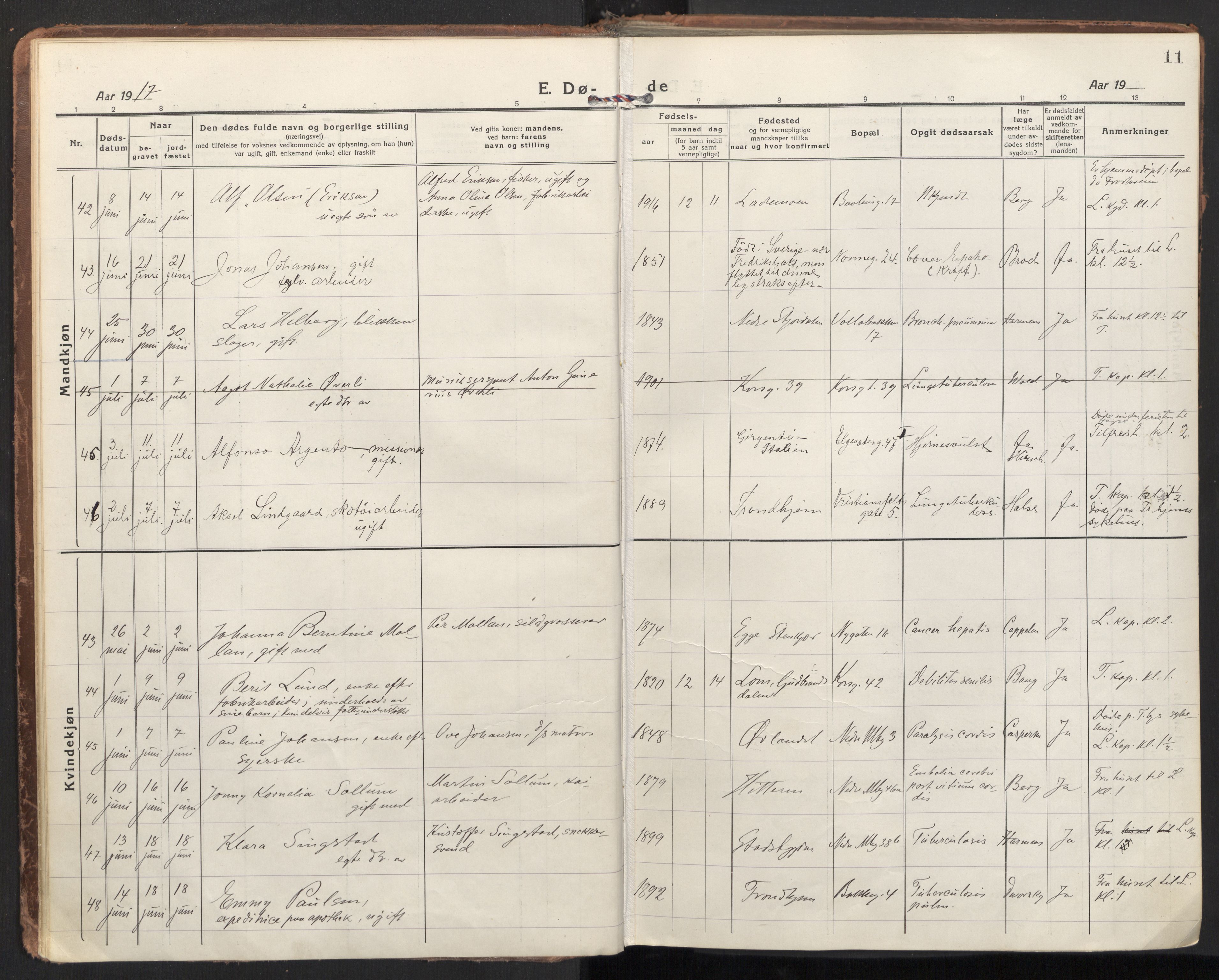 Ministerialprotokoller, klokkerbøker og fødselsregistre - Sør-Trøndelag, SAT/A-1456/604/L0207: Parish register (official) no. 604A27, 1917-1933, p. 11