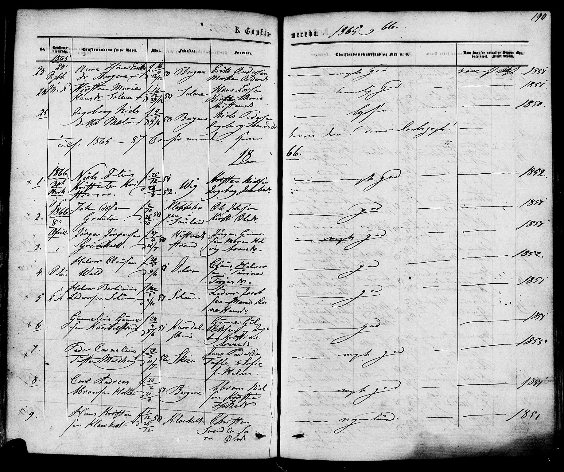 Solum kirkebøker, SAKO/A-306/F/Fa/L0008: Parish register (official) no. I 8, 1865-1876, p. 190