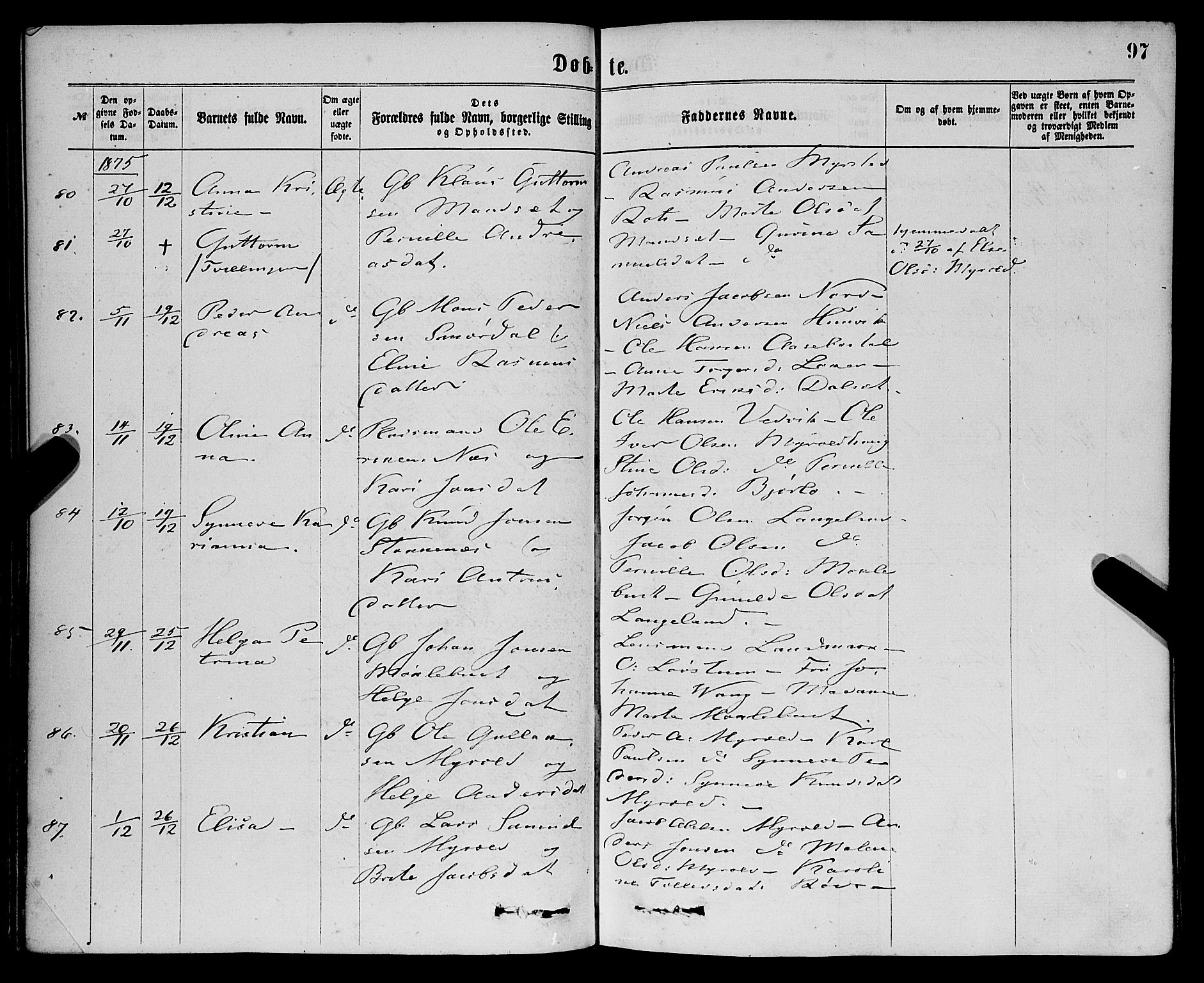 Eid sokneprestembete, AV/SAB-A-82301/H/Haa/Haaa/L0010: Parish register (official) no. A 10, 1867-1878, p. 97