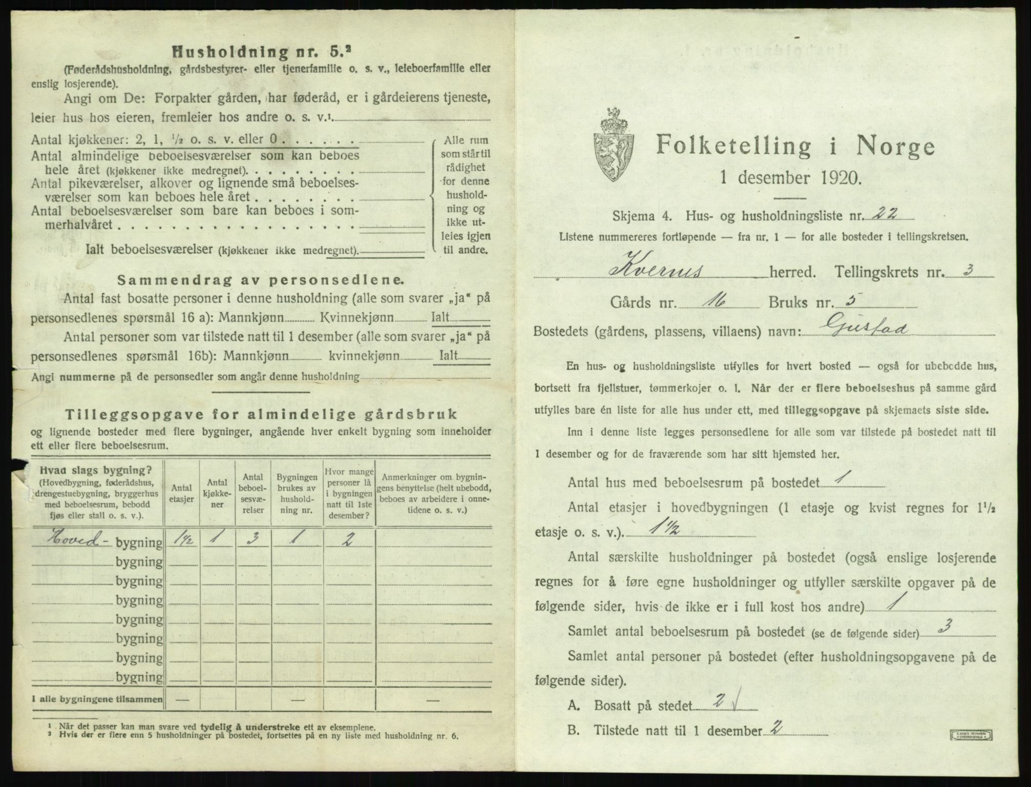 SAT, 1920 census for Kvernes, 1920, p. 281