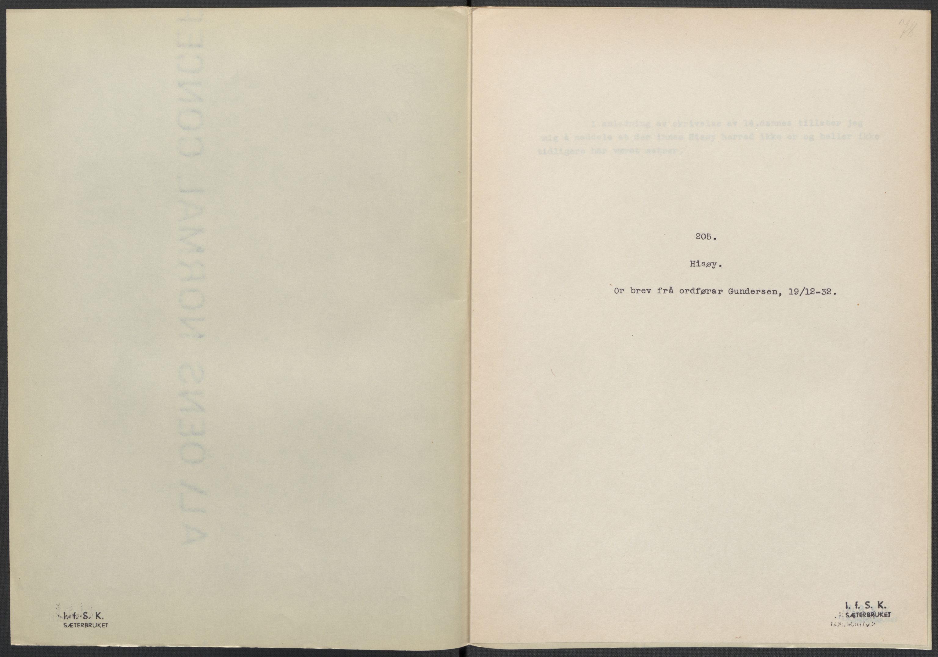 Instituttet for sammenlignende kulturforskning, AV/RA-PA-0424/F/Fc/L0008/0001: Eske B8: / Aust-Agder (perm XIX), 1932-1938, p. 78