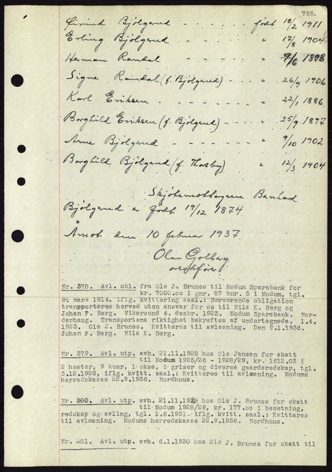Eiker, Modum og Sigdal sorenskriveri, SAKO/A-123/G/Ga/Gab/L0034: Mortgage book no. A4, 1936-1937, Diary no: : 378/1937