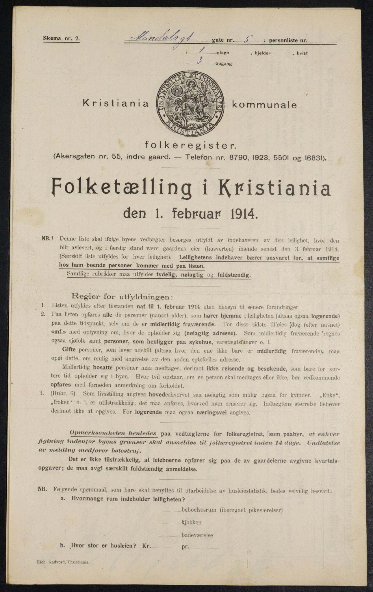 OBA, Municipal Census 1914 for Kristiania, 1914, p. 60054